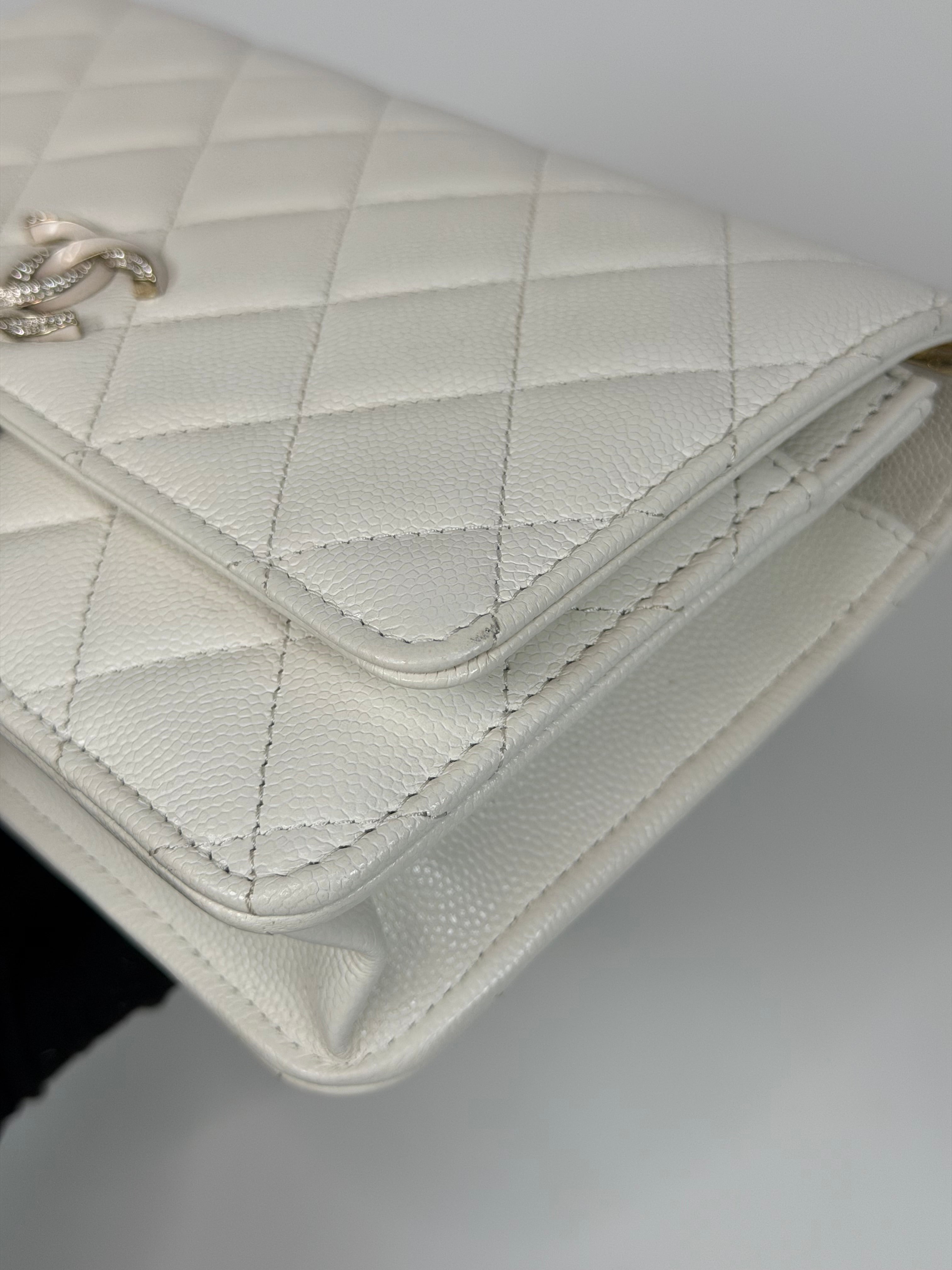 Chanel Wallet On Chain In White Caviar Leather With Pale Gold Hardware