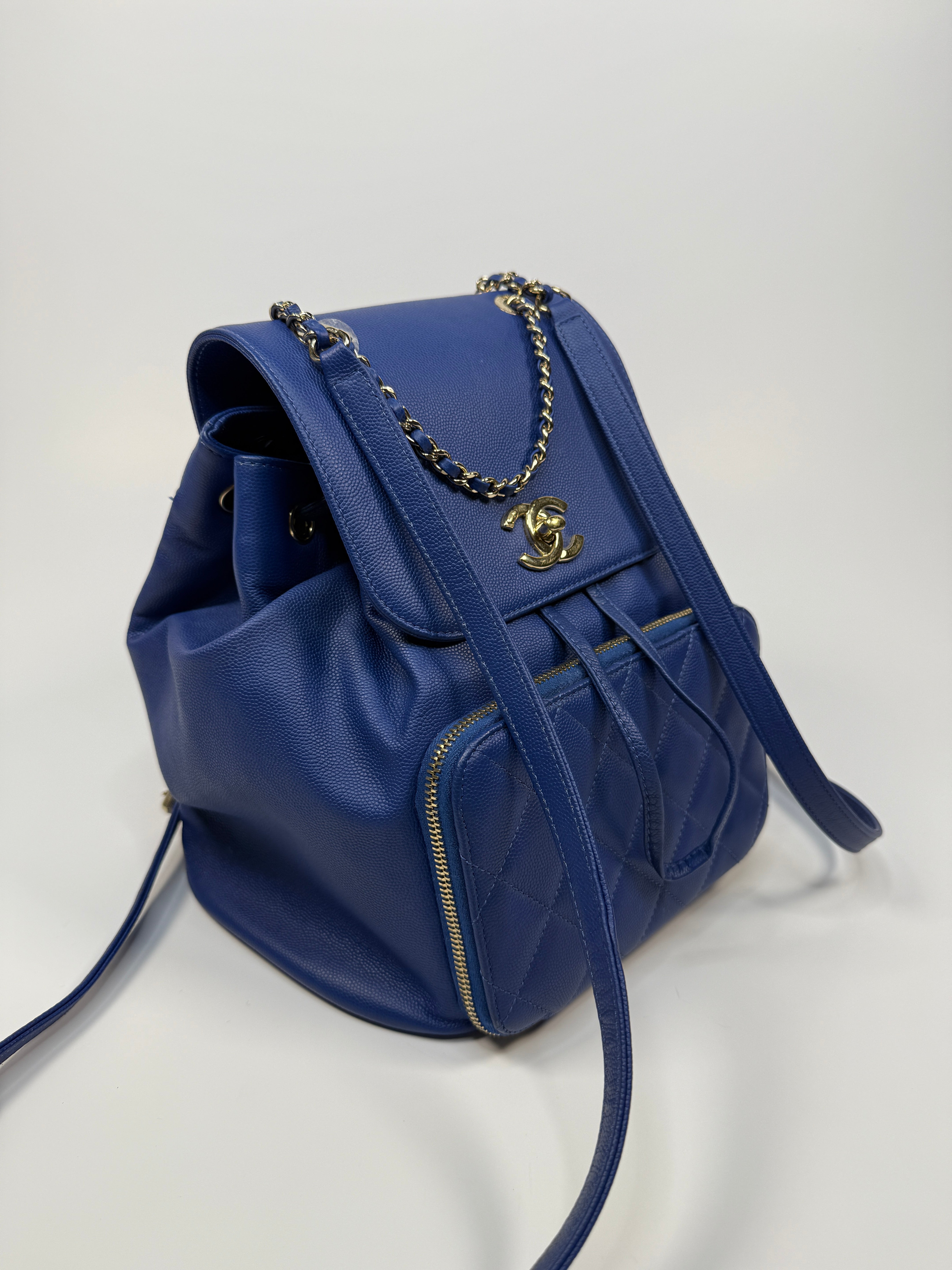 Chanel Affinity Backpack In Blue Caviar Leather With Palladium Hardware Pre Loved Authentic 