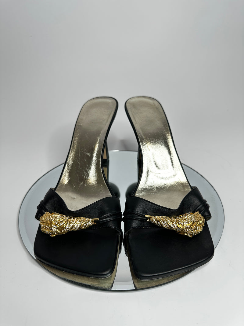 Gucci Tiger Head Mid Heel Slide Sandals Size 41 UK8