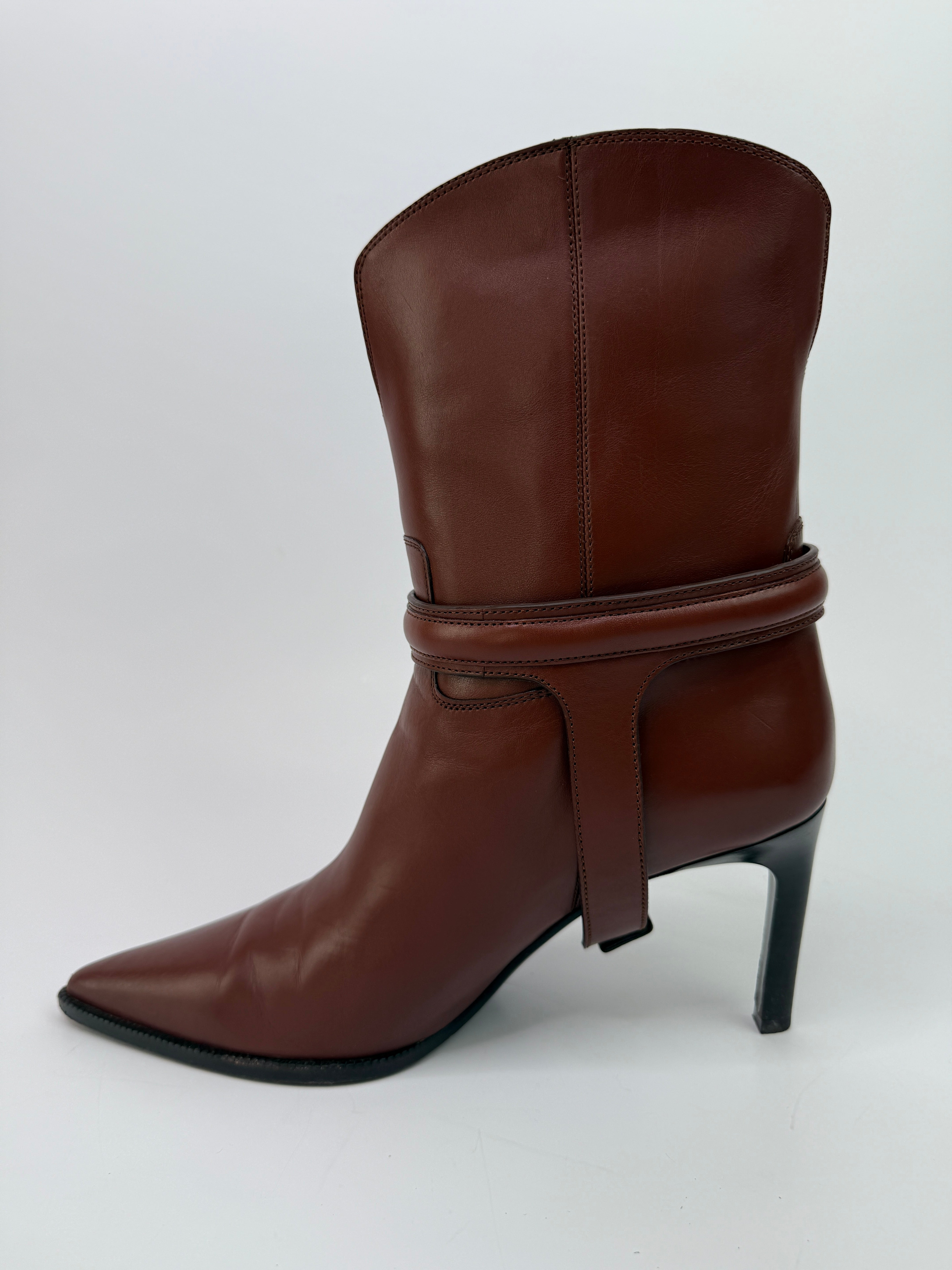 Celine Brown Triomphe Harness 80 Leather Boots (Size 41/UK8)