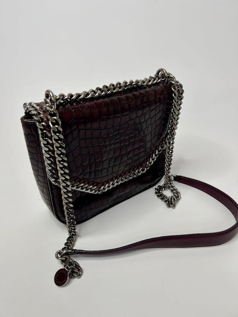 Stella McCartney Brown Croc Embossed Box Shoulder Bag