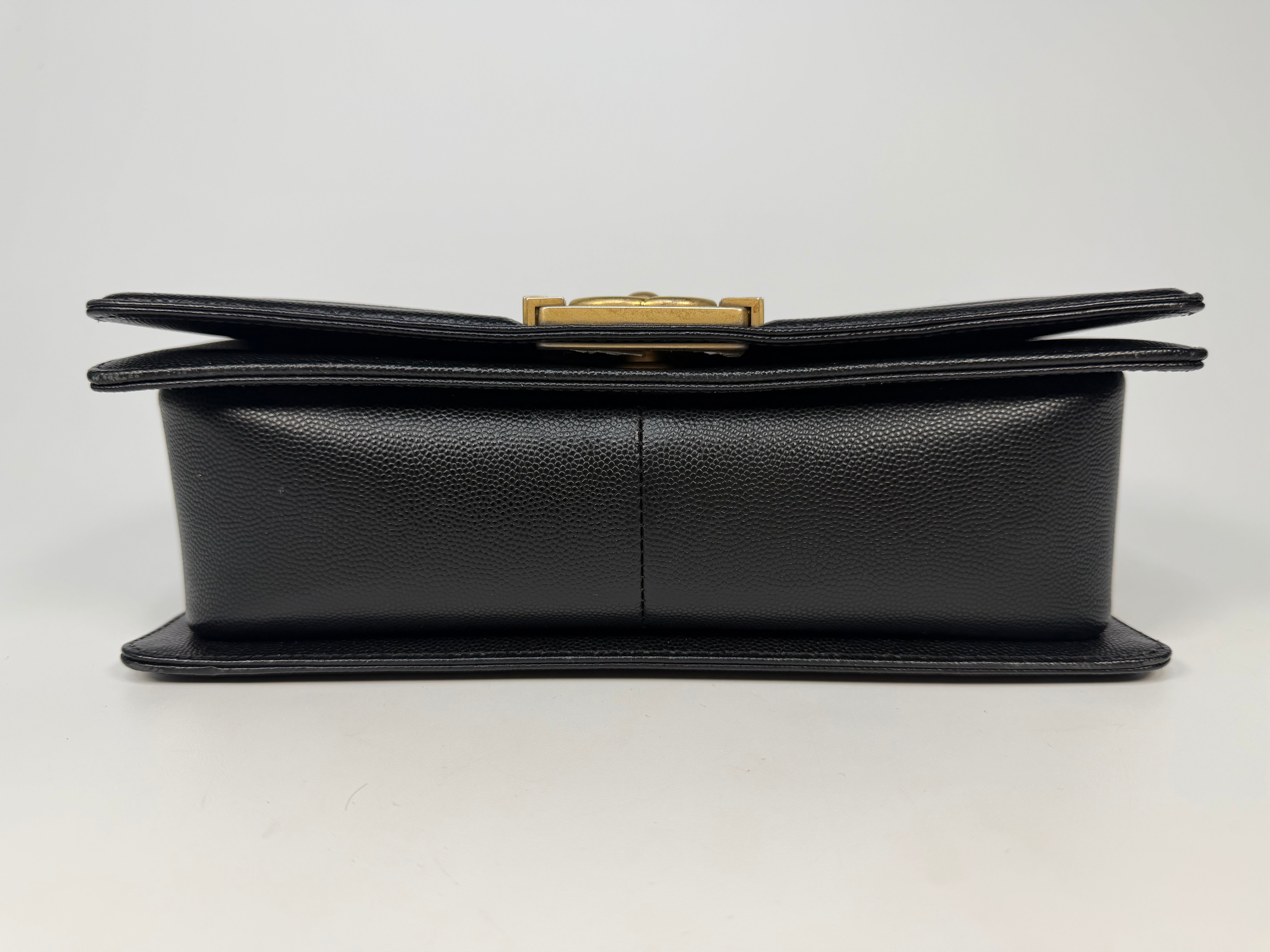  Chanel Boy Bag In Black Caviar Leather With Gold Hardware. Authentic and preloved in excellent condition. Insured next day delivery. Verified by Luxe Cheshire
