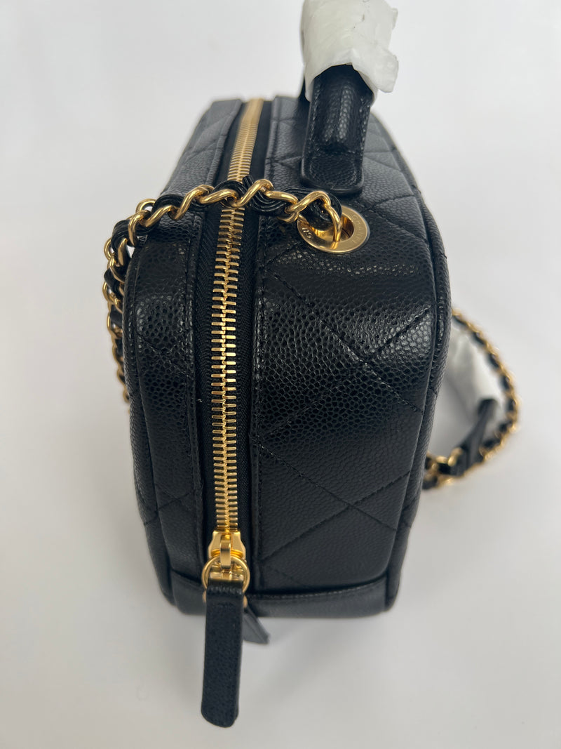 Chanel 23C Camera Bag In Black Caviar With Yellow Gold Hardware