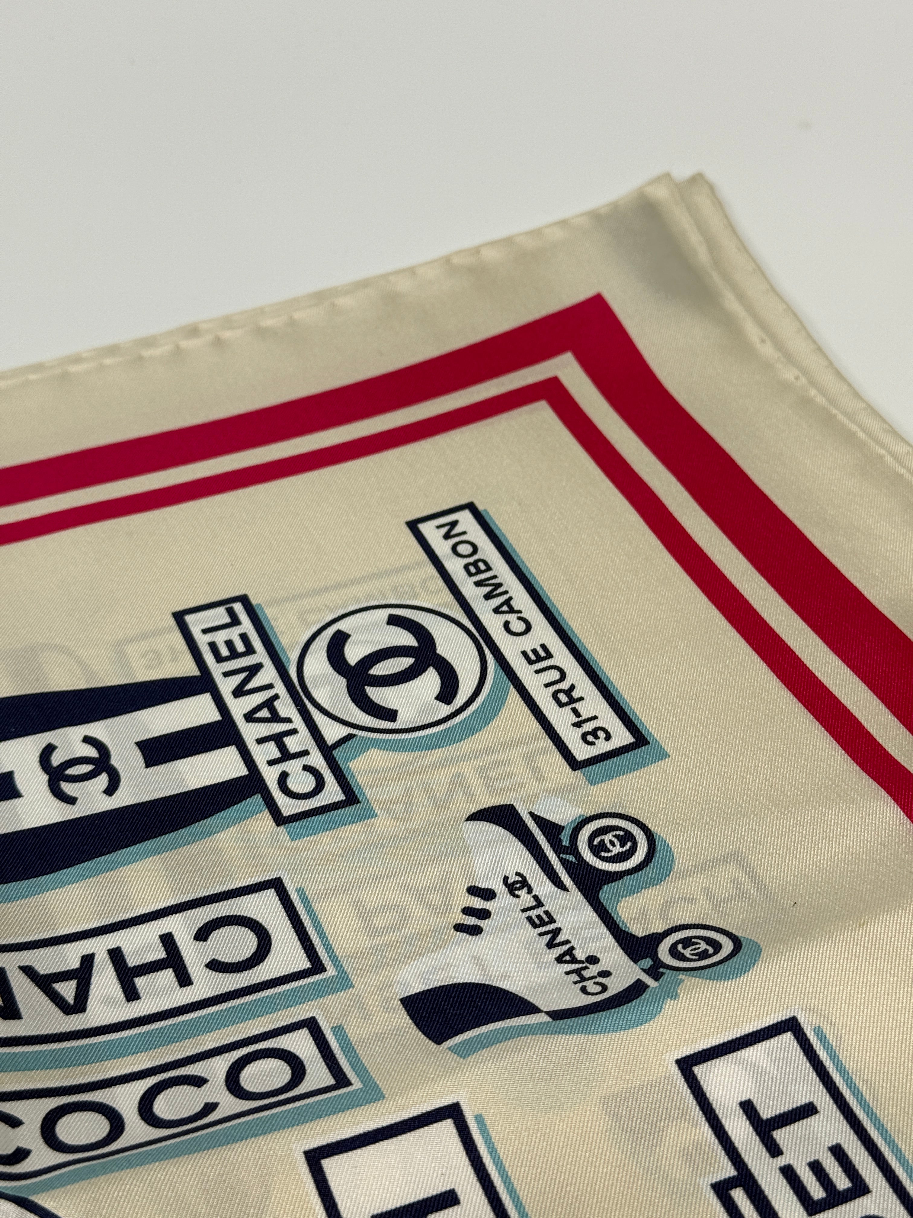 Authentic and preloved Chanel CC Silk Square Scarf In Excellent condition. 100% Authenticity Guarantee 