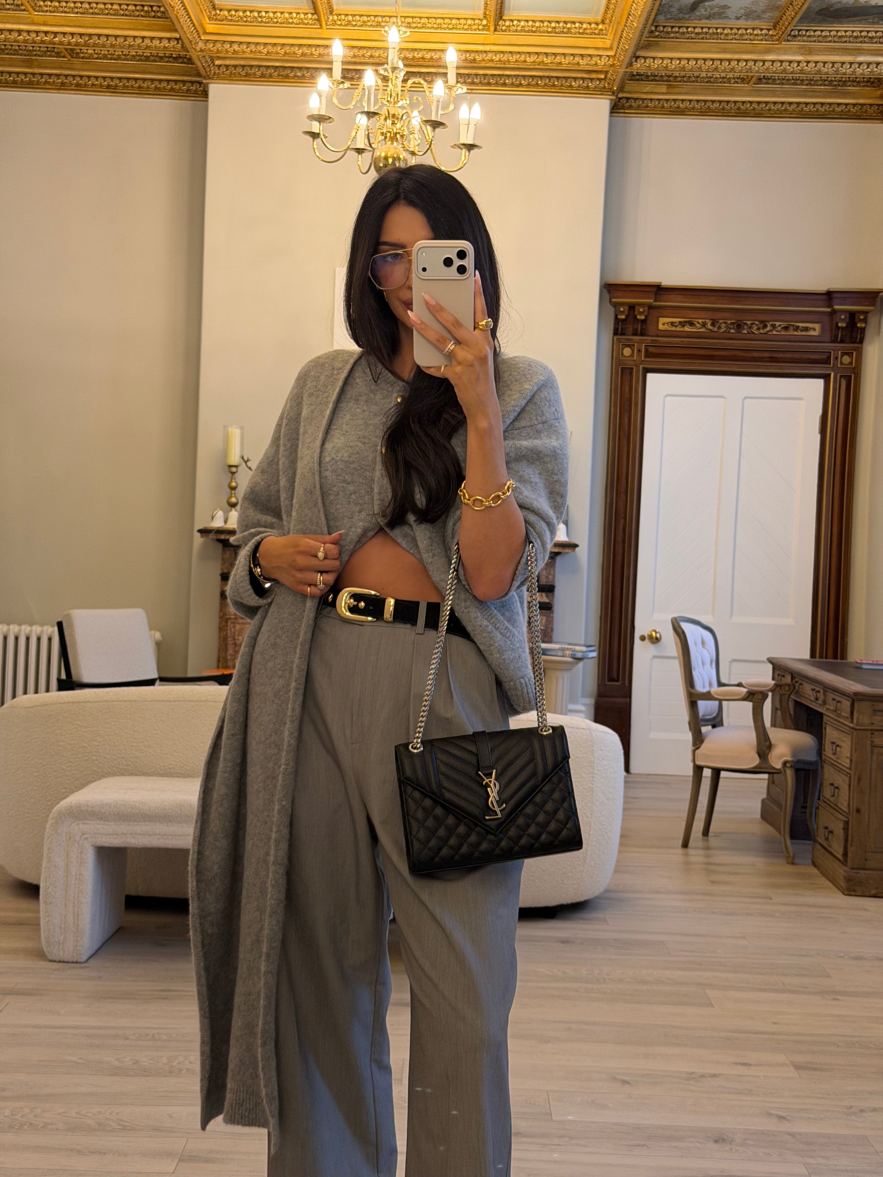 Saint Laurent Medium Envelope Bag In Blacked Grained Leather With Silver Hardware. Authentic and preloved. Excellent Condition