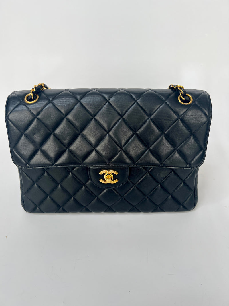 Chanel Black Lambskin Leather Vintage Double Sided Classic Flap