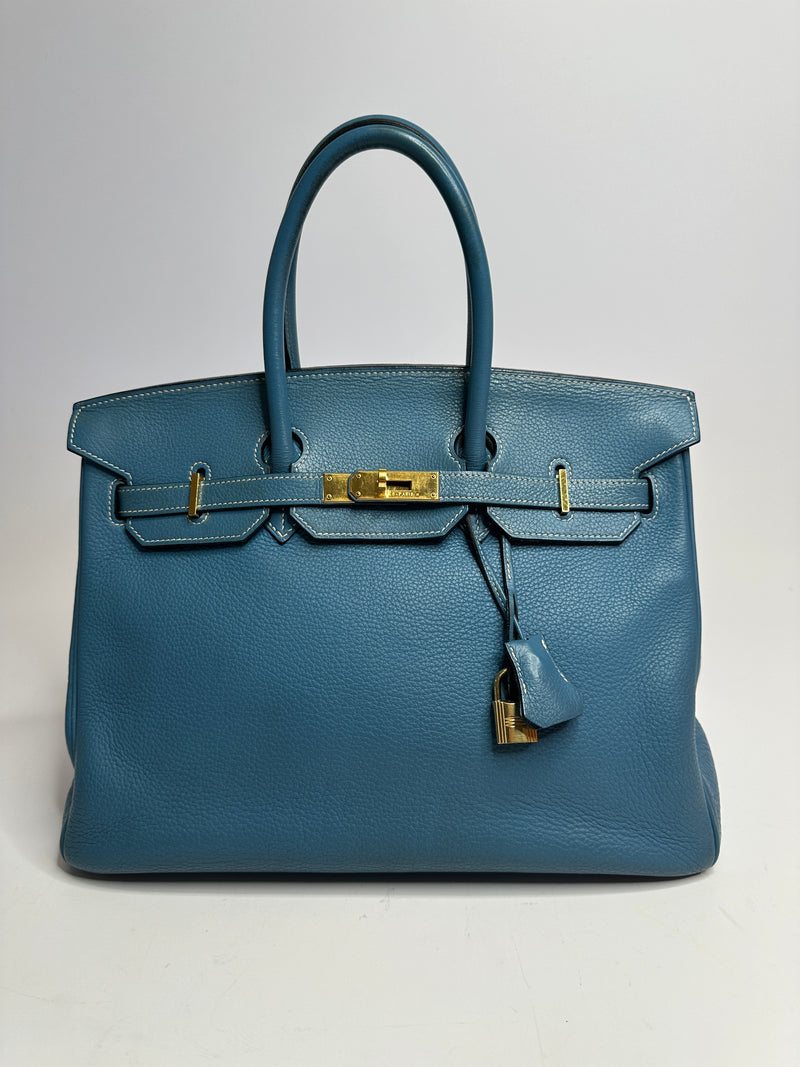 Hermès Birkin 35 In Blue Jean With Gold Hardware