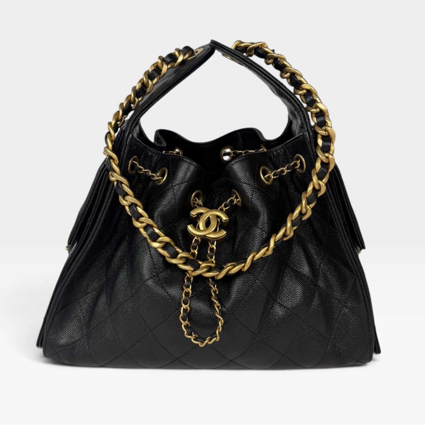 Chanel 25 Small In Black Caviar Leather With Gold Hardware in excellent condition 100% authentic and preloved