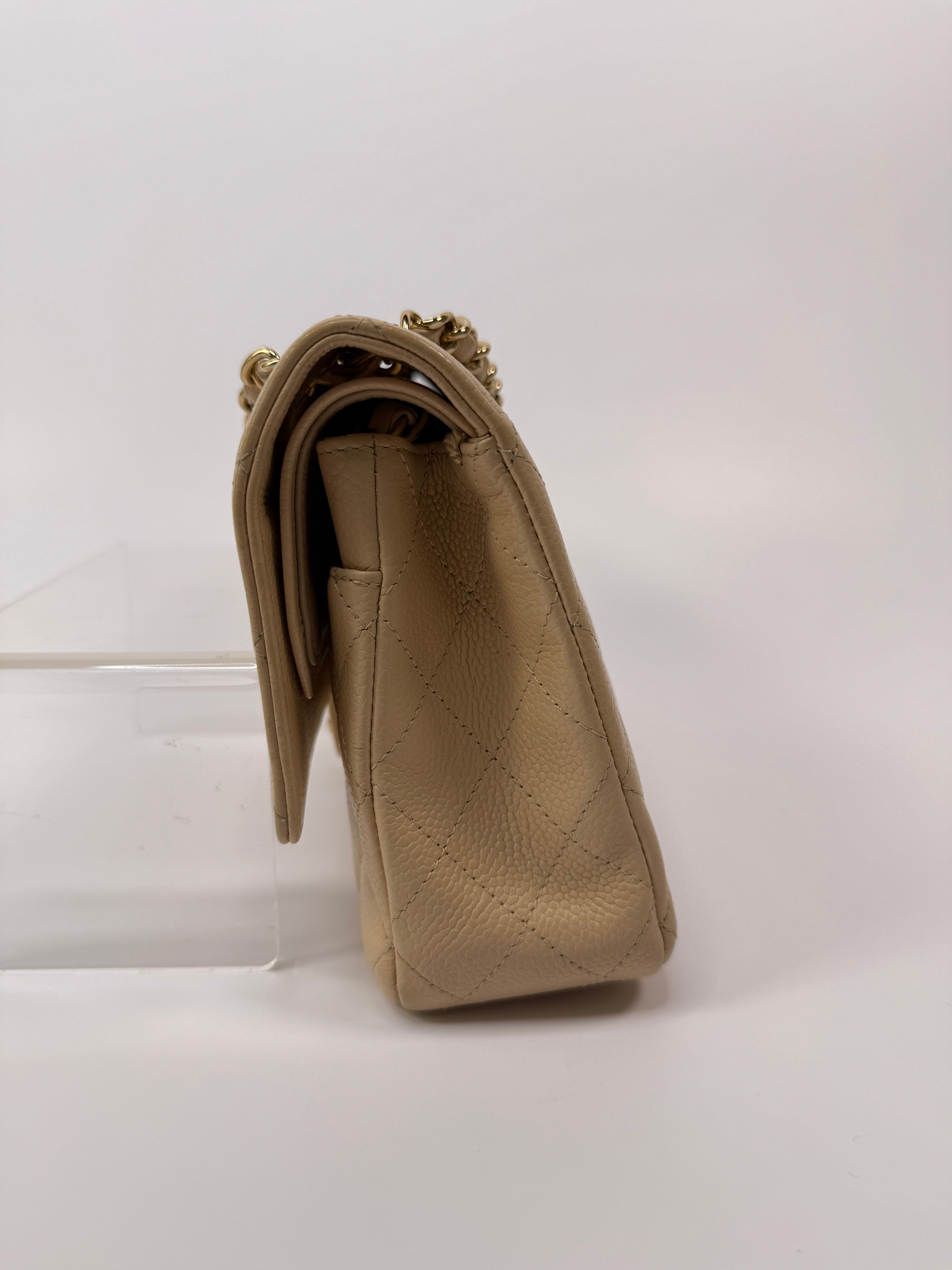 Chanel Medium Classic Double Flap Beige Caviar Leather With Gold Hardware
Pre Loved & Authentic 