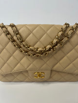 Chanel Classic Jumbo Single Flap In Beige Caviar Leather