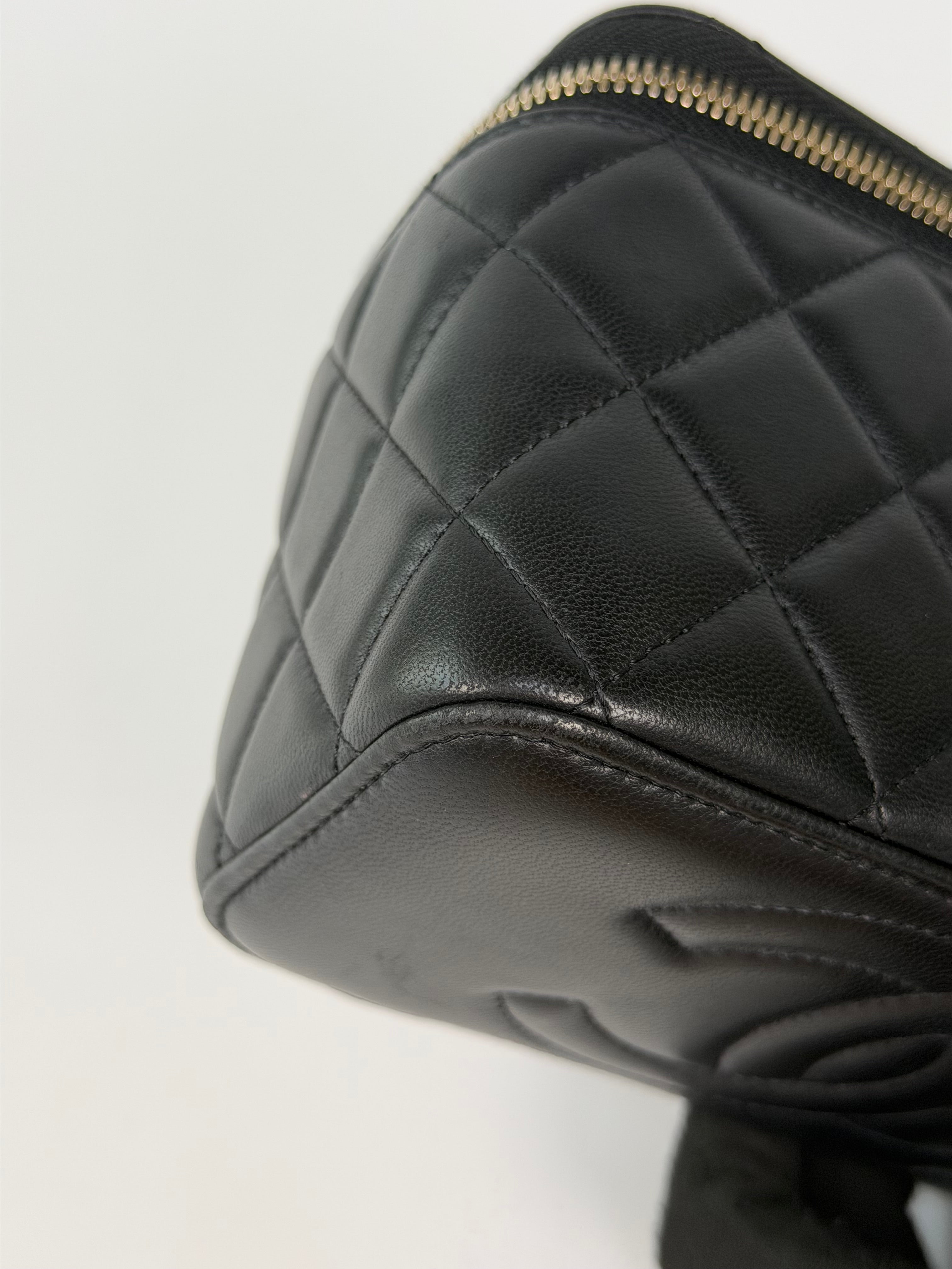 Chanel Quilted Pearl Crush Mini Vanity In Black Lambskin Leather With Gold Hardware