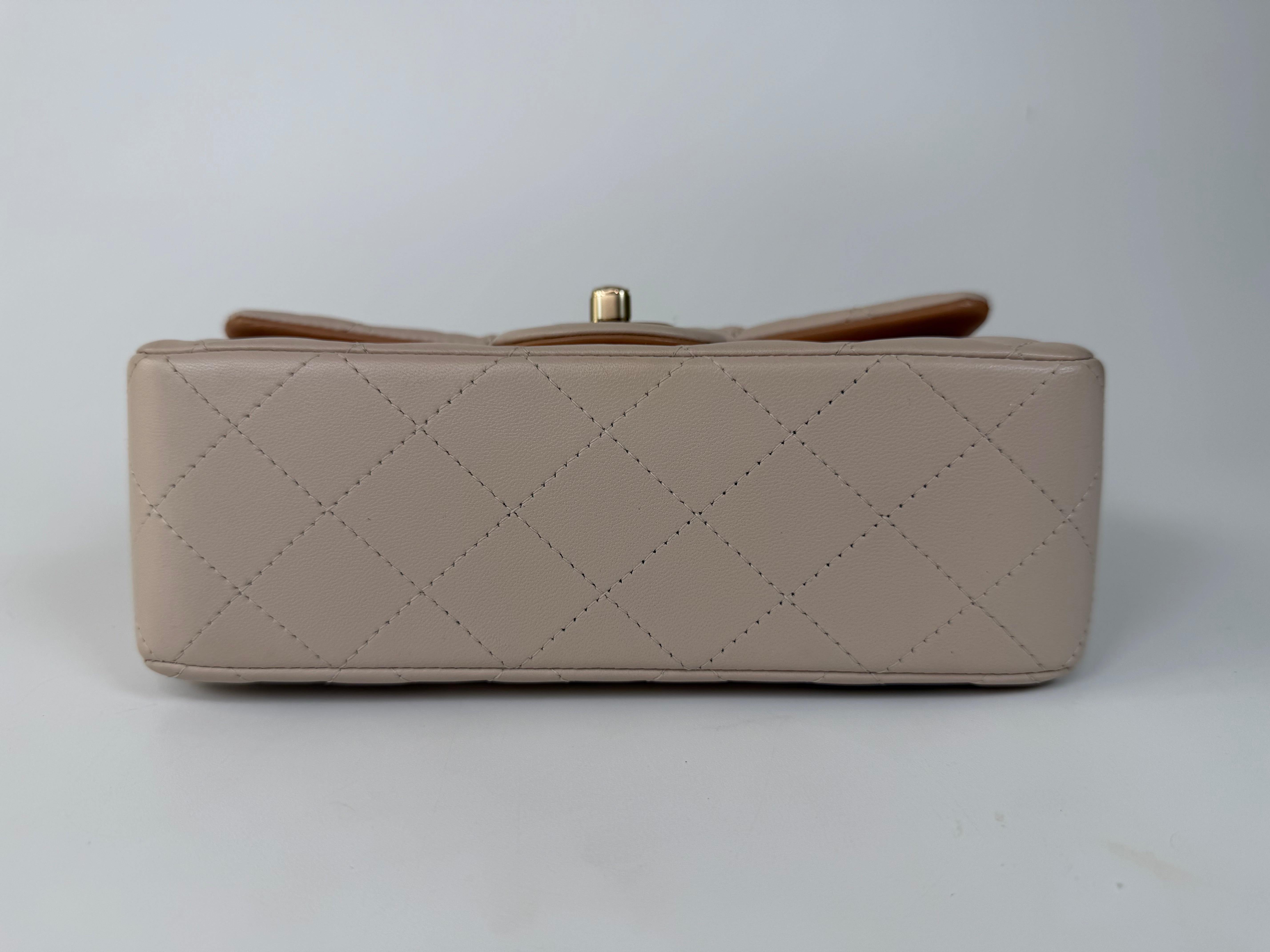 Chanel Mini Rectangle Top Handle Light Beige Lambskin Pale Gold Hardware in excellent condition 100% authentic and preloved