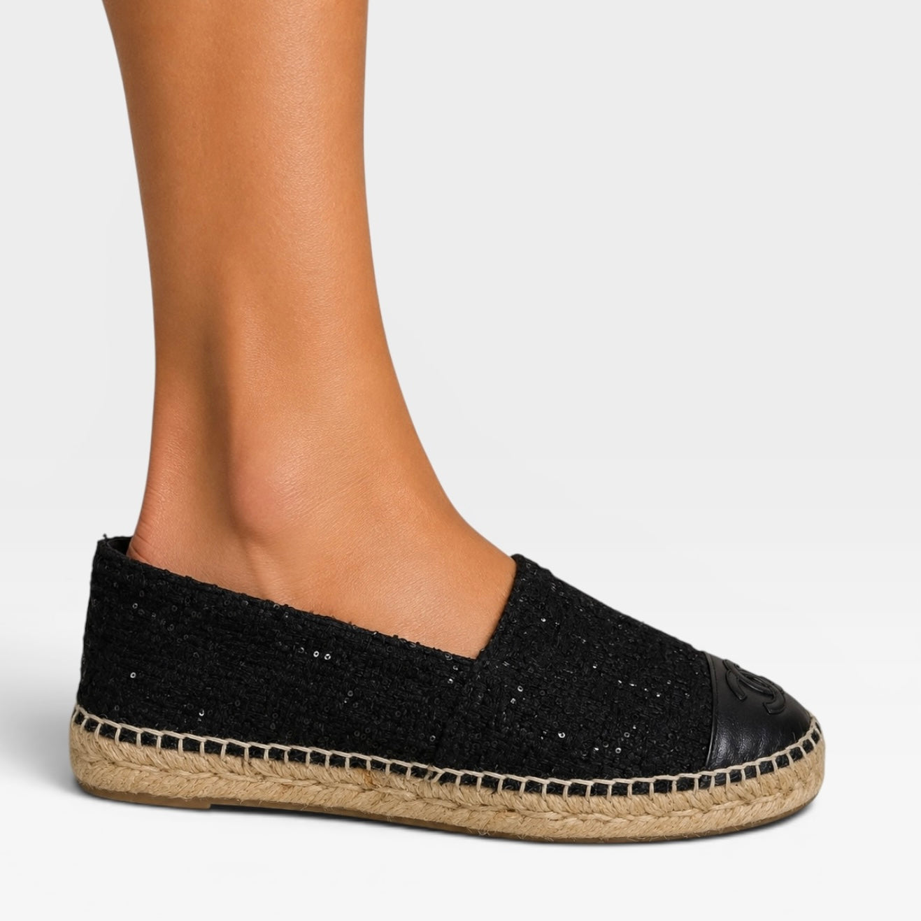 Chanel Black Glitter Espadrilles (Size 38/UK 5)
