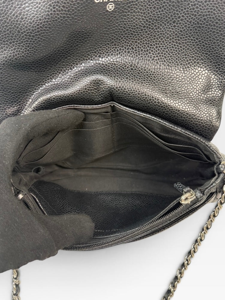 Chanel Wallet On Chain Half Moon In Black caviar With Silver Hardware 100% authentic and preloved in excellent condition