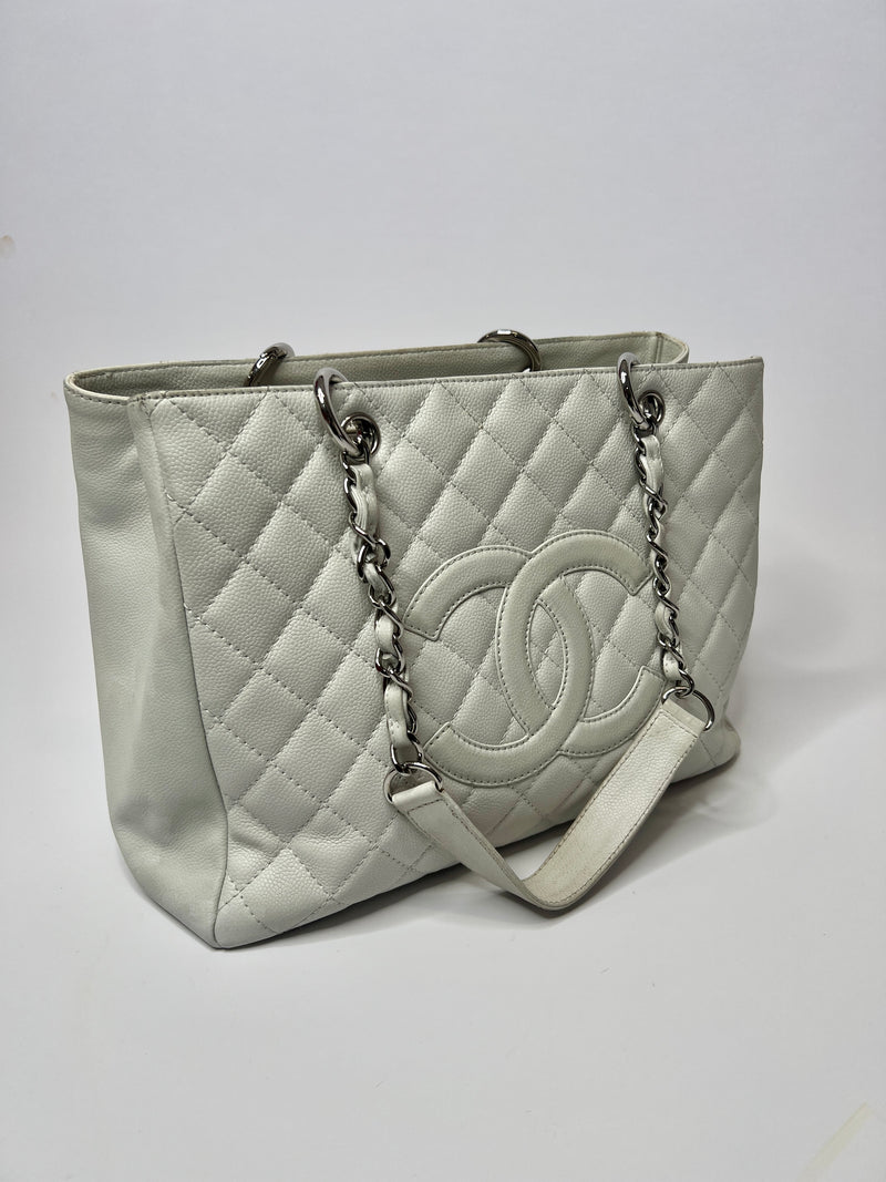 Chanel Grand Shopper Tote In White Caviar Leather