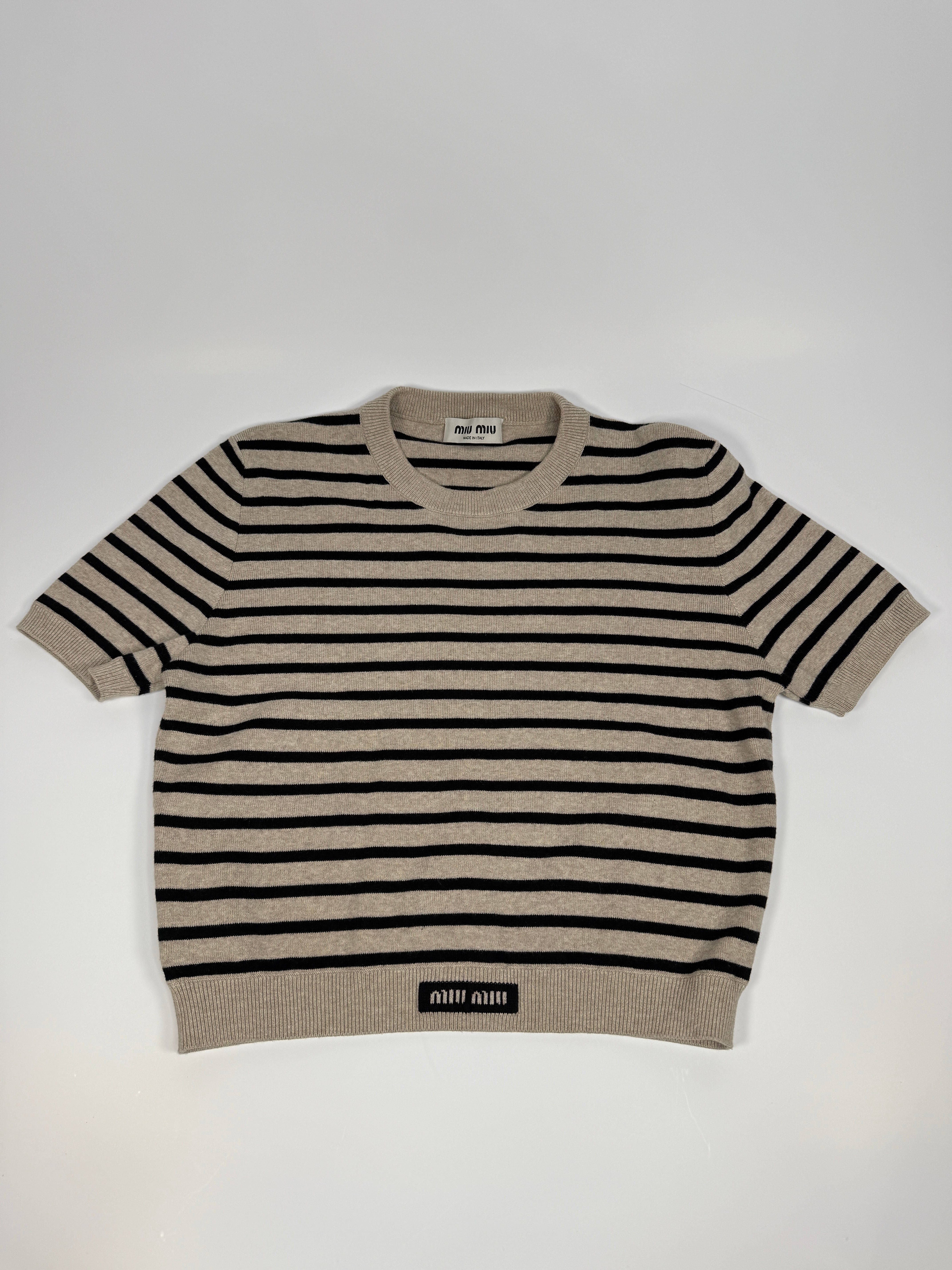 Miu Miu Striped Short Sleeve Jumper  (Size 44/UK12)