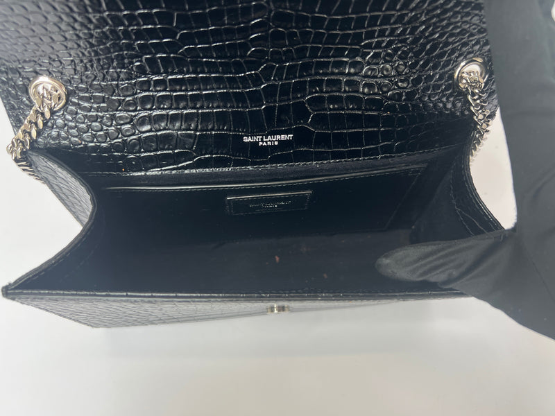 Saint Laurent Black Croc Embossed Kate Tassel Bag