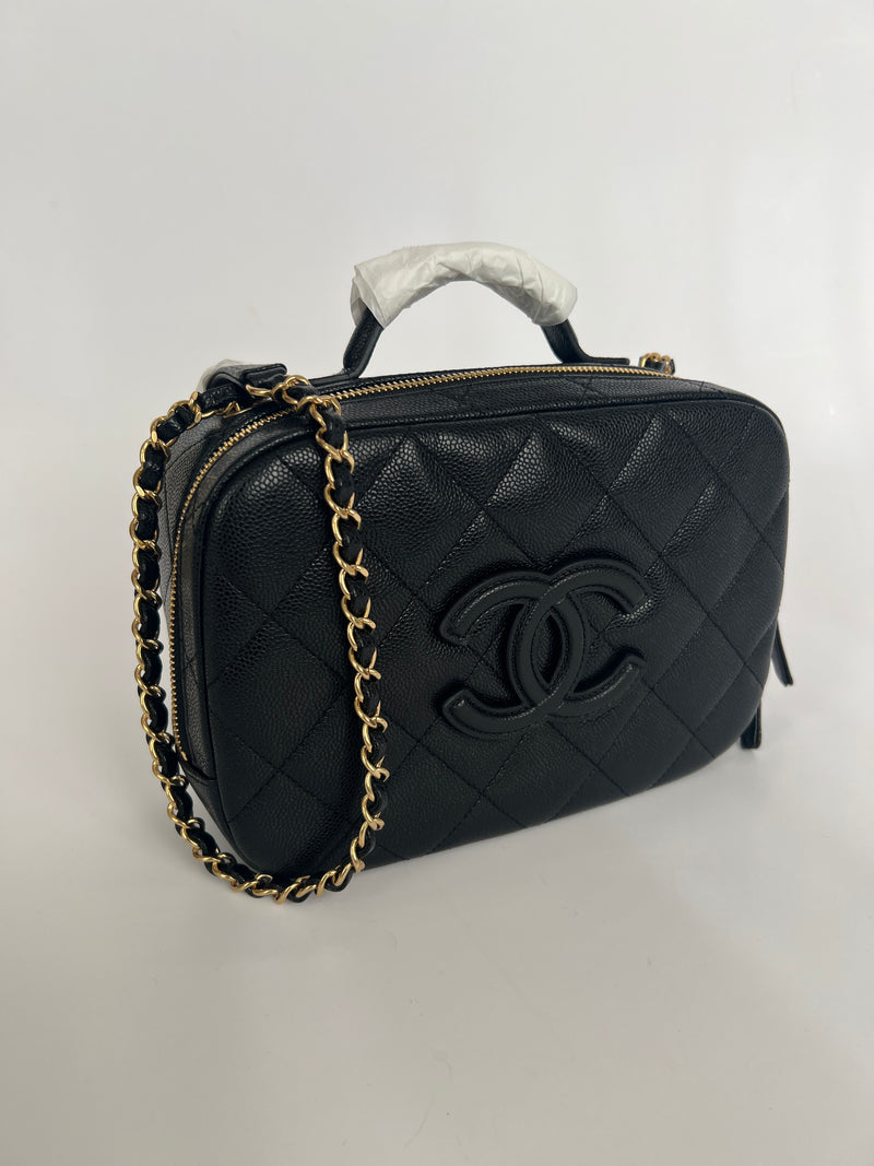 Chanel 23C Camera Bag In Black Caviar With Yellow Gold Hardware