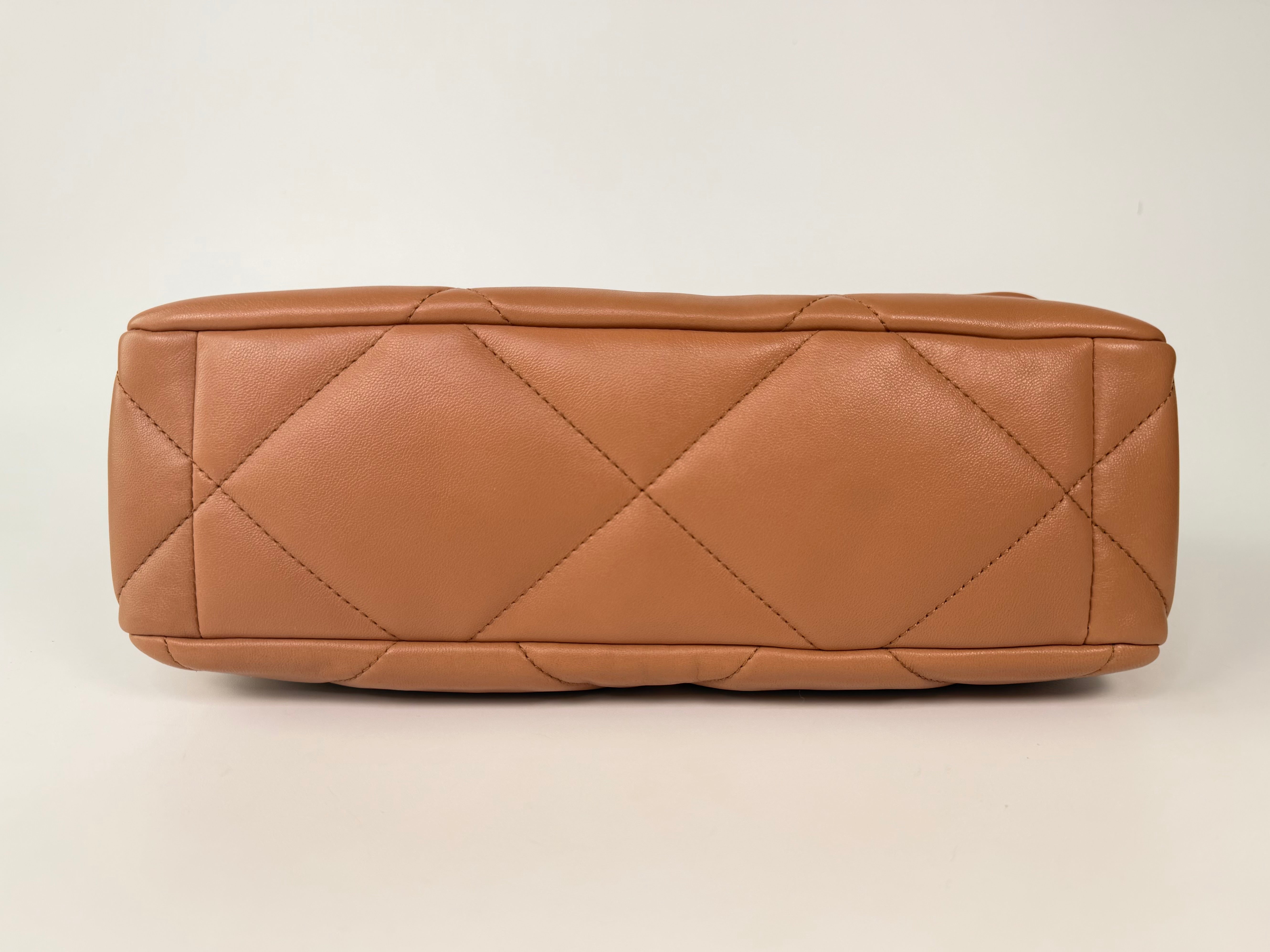 Chanel 19 Medium In Camel Lambskin Leather With Mixed Hardware in excellent condition 100% authentic and preloved