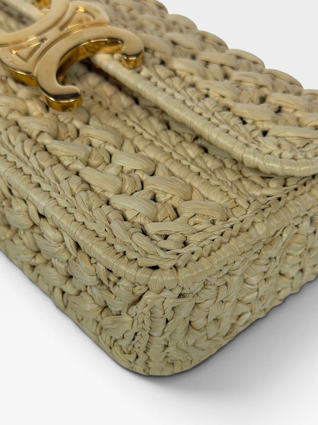 Celine Chain Shoulder Bag Claude In Natural Raffia With Gold Hardware. 100% authentic and preloved in excellent condition