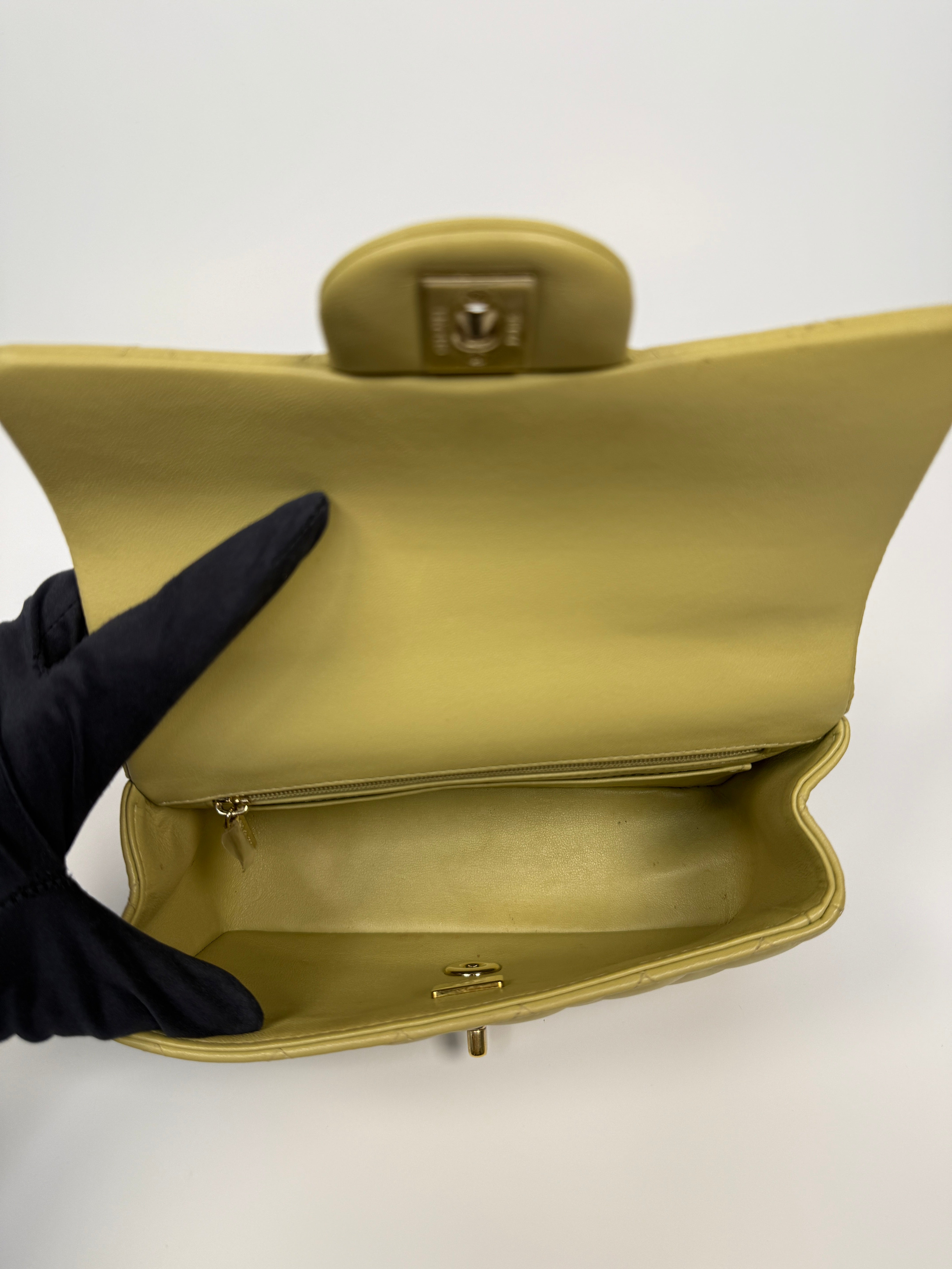 Chanel Mini Rectangle Flap Bag In Pistachio Green Lambskin With GHW