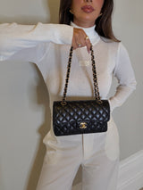 Chanel Small Classic Double Flap In Black Caviar Leather With GHW