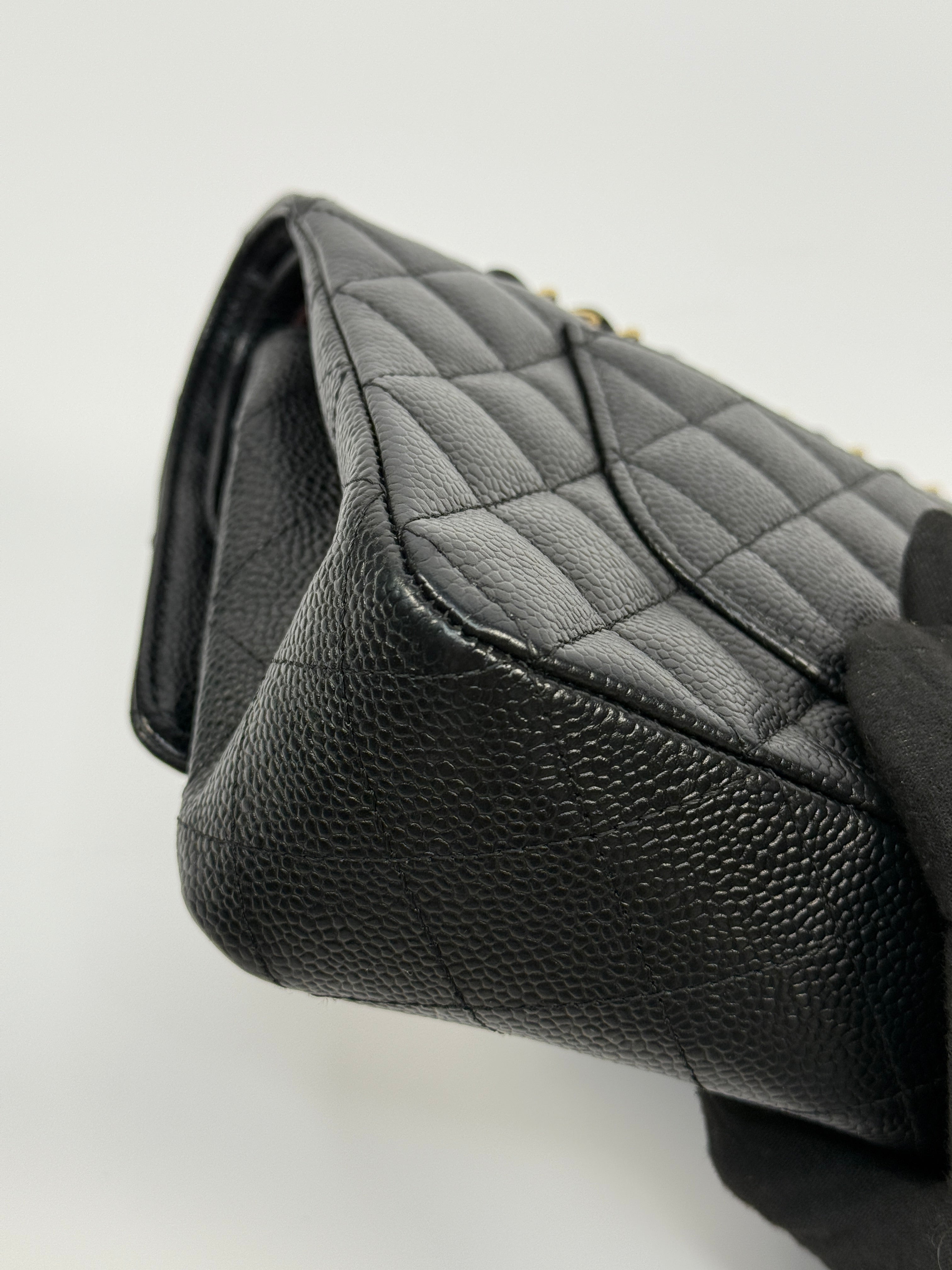 Chanel Medium Classic Double Flap Black Caviar With Gold Hardware, Authentic And Preloved In Excellent Condition 