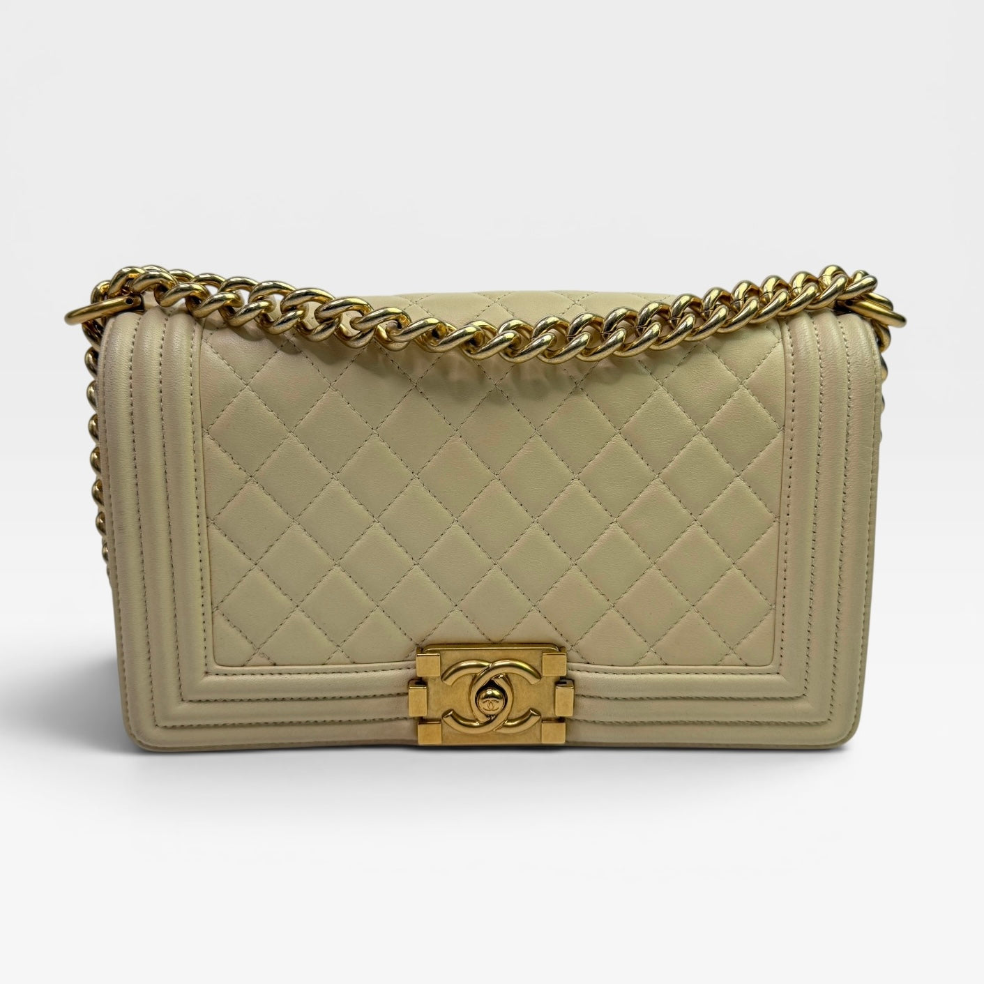 Chanel Boy Bag Medium In Cream Lambskin GHW