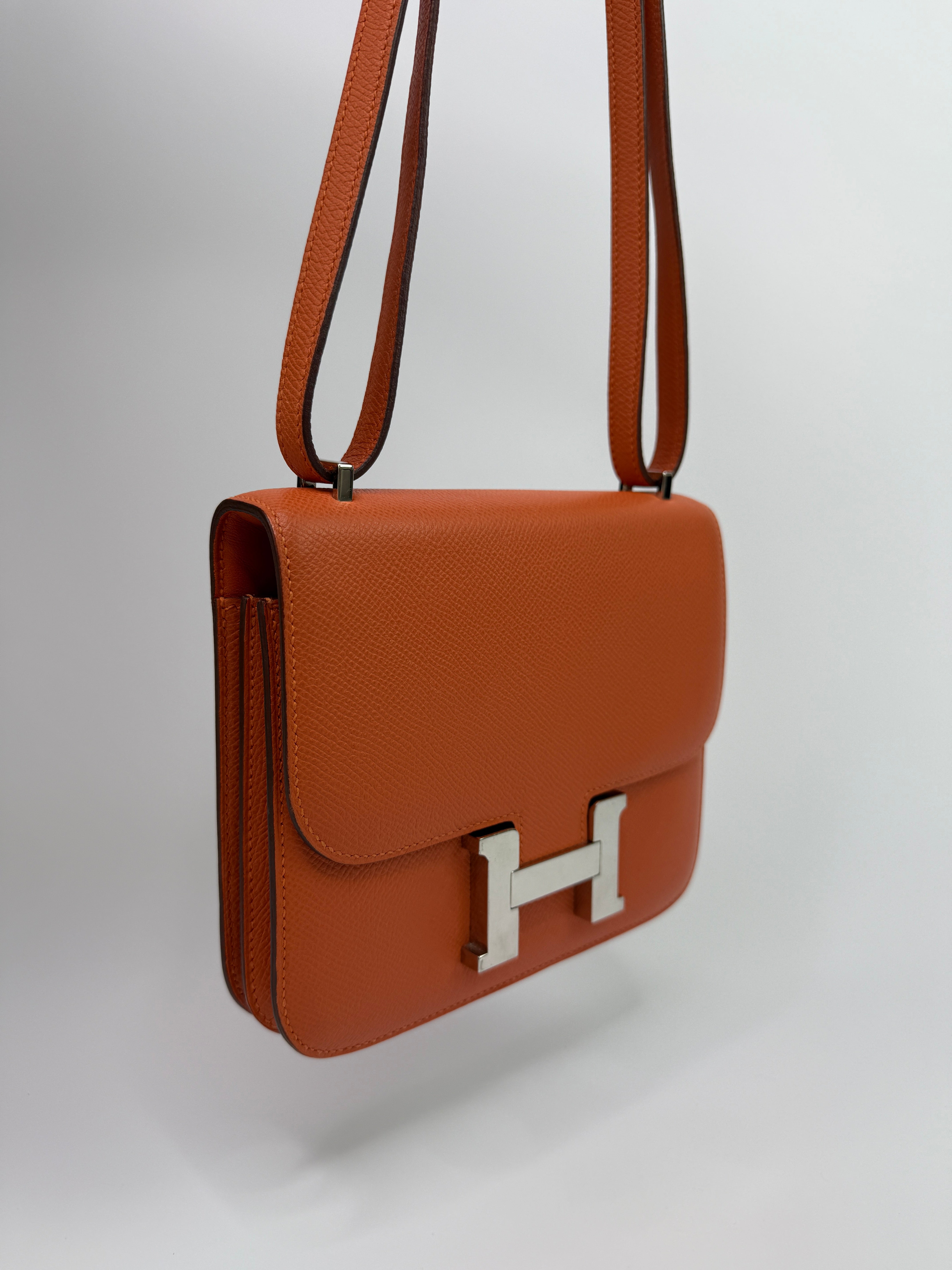 Authentic Pre Loved Hermès Constance 18 In Orange Epsom Leather With Palladium Hardware Very Good Condition