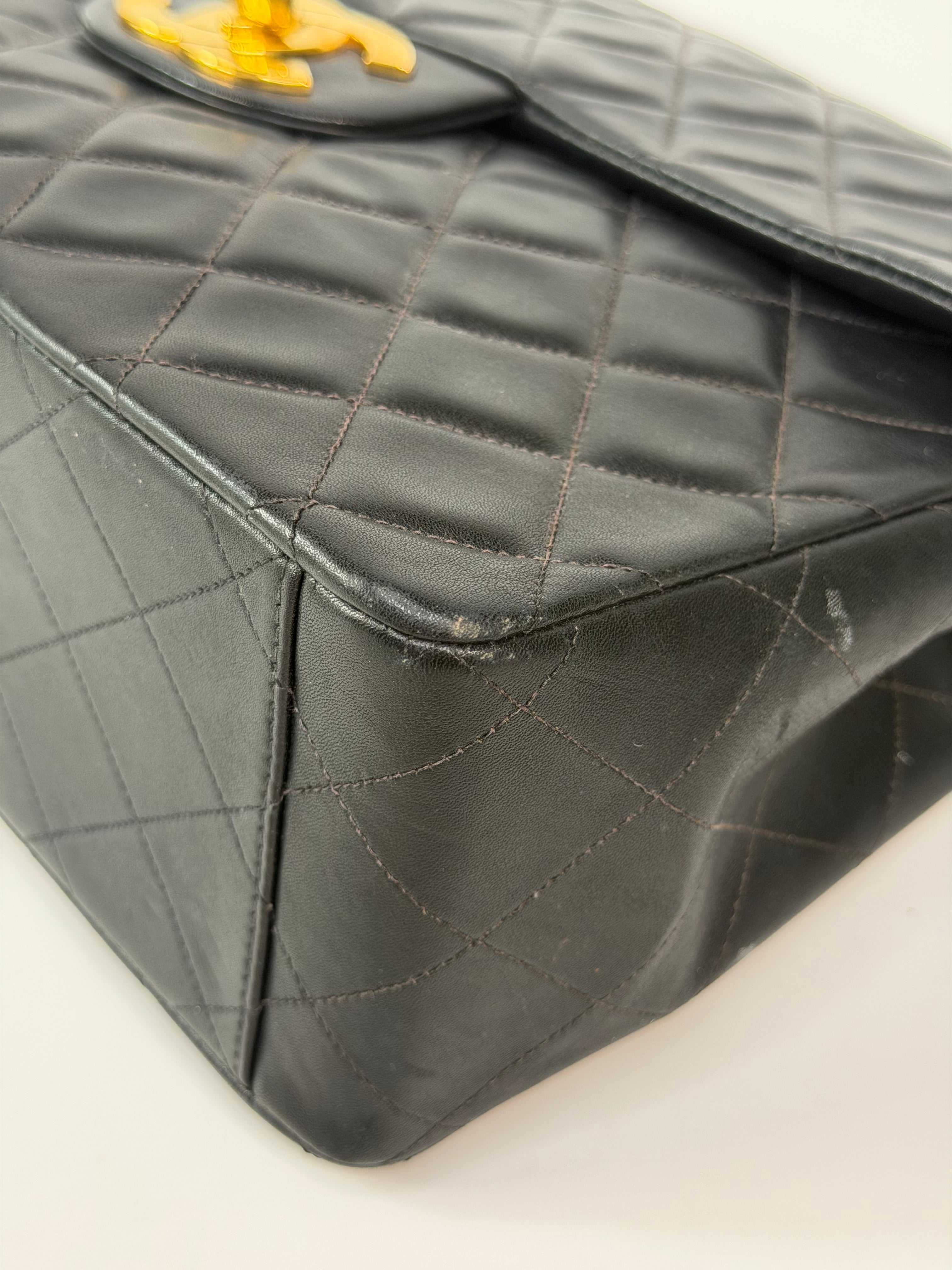 Chanel Vintage XL Maxi Flap Bag In Black Lambskin Gold Hardware. 100% authentic and preloved in excellent condition