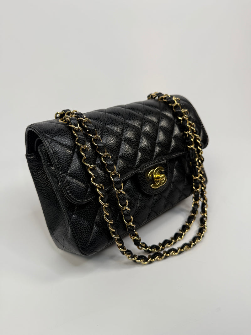 Chanel Small Classic Double Flap In Black Caviar Leather With GHW