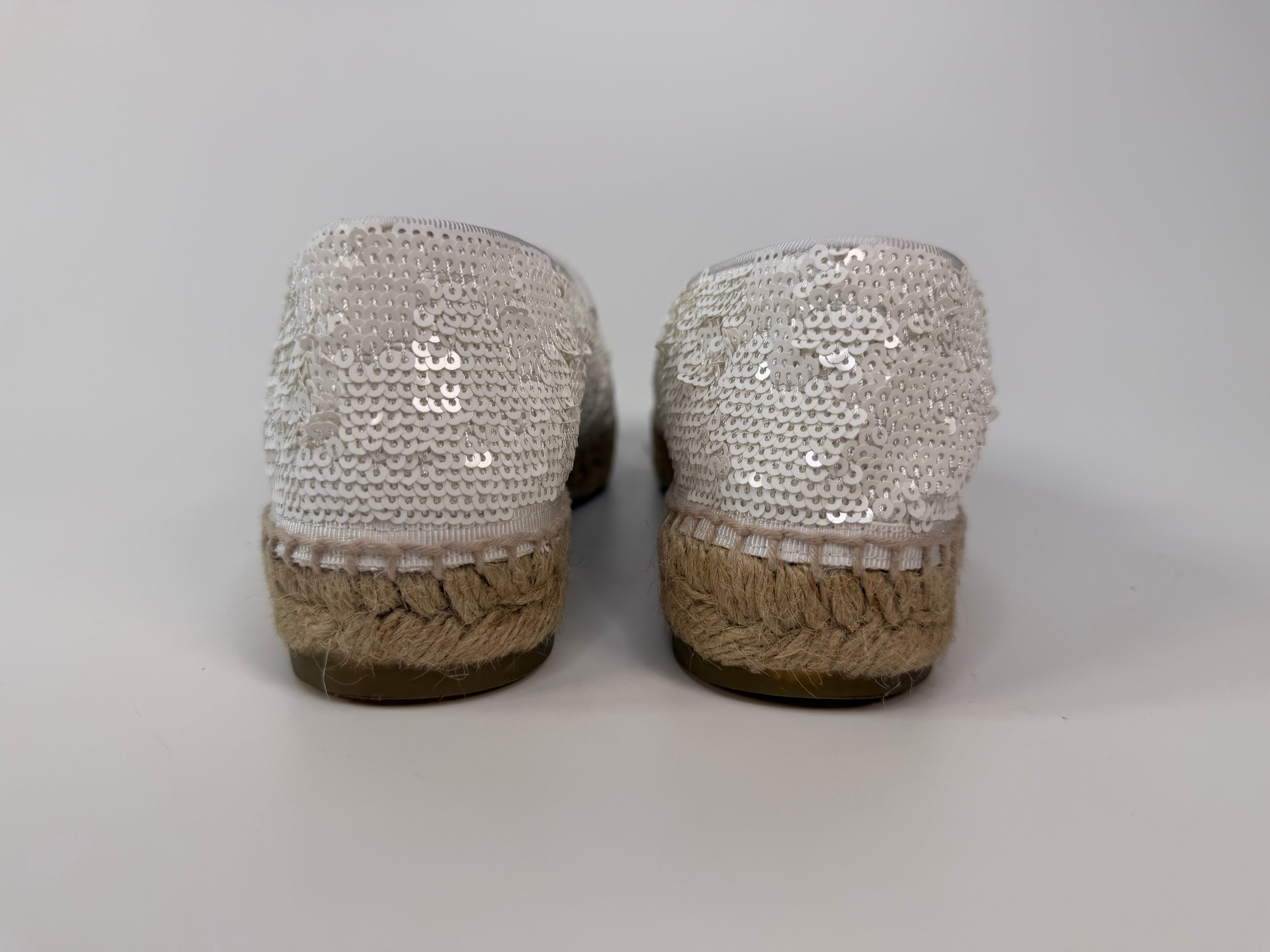 Chanel Sequin Espadrilles In White Patent Leather (Size 37/UK4) 100% authentic and preloved in excellent condition