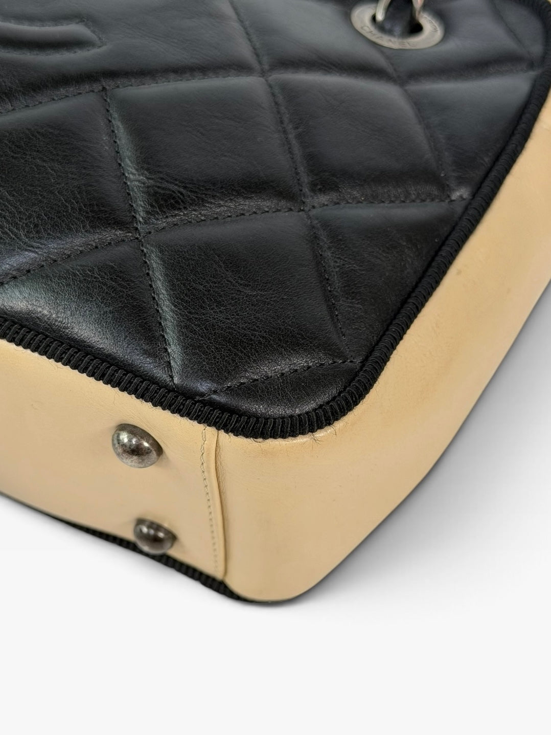 Chanel Cambon Bag In Cream and Black Lambskin Leather Ruthenium Hardware 100% authentic and preloved in excellent condition