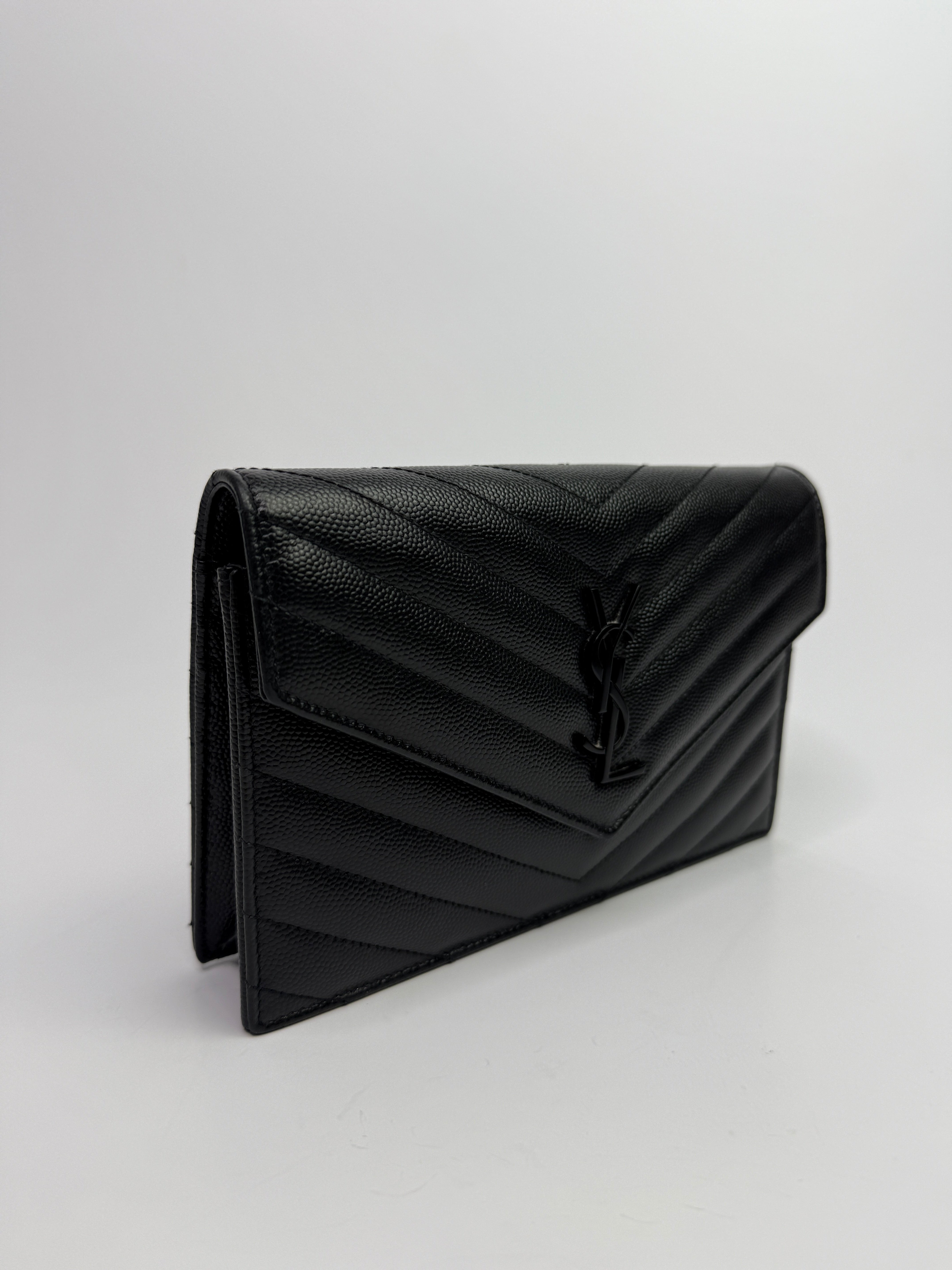 Saint Laurent Cassandre Matelassé Textured- Leather Wallet On Chain