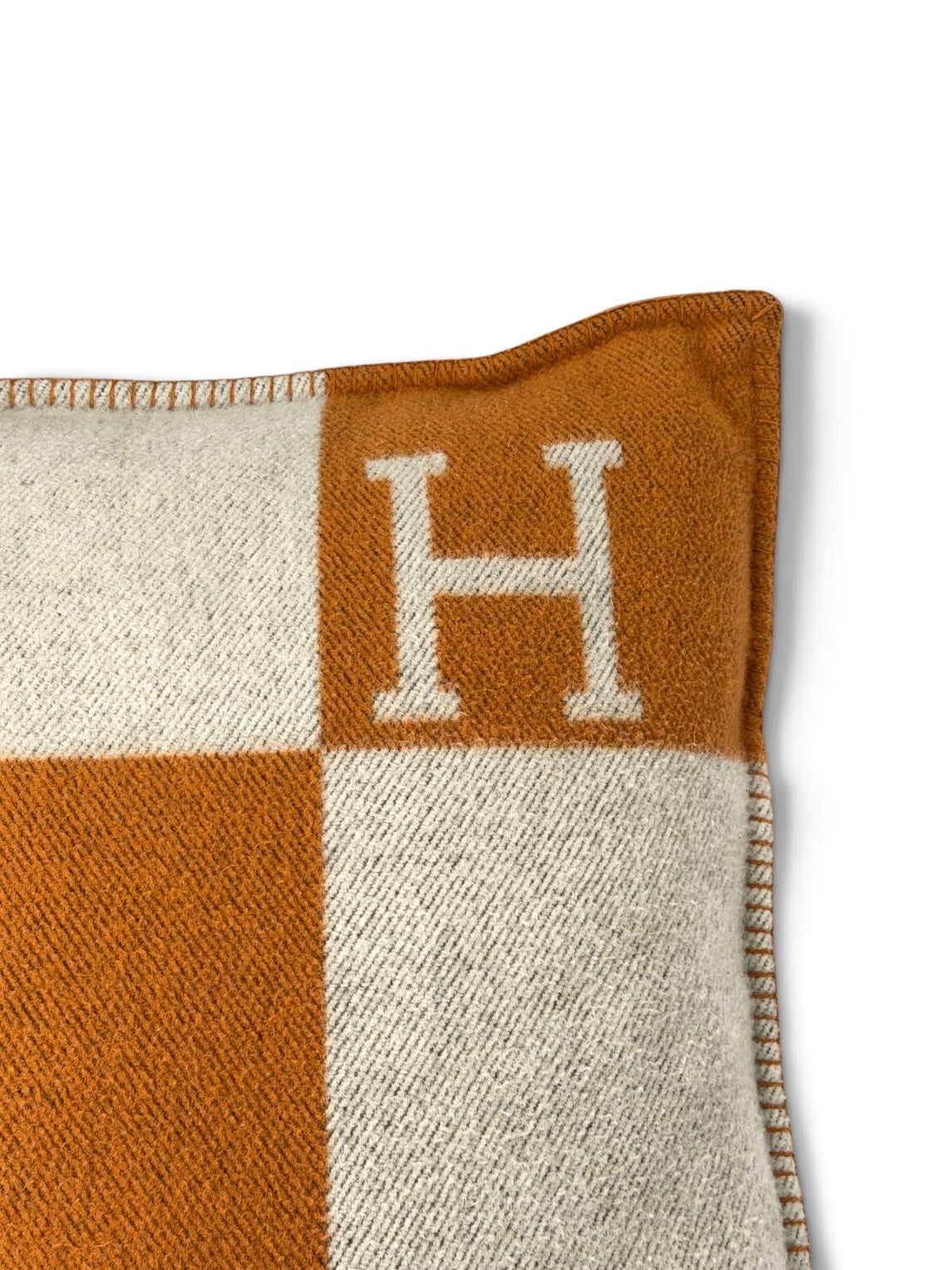 Hermès Avalon Cushion 70x70 In Ecru And Potiron. 100% authentic and preloved in excellent condition.