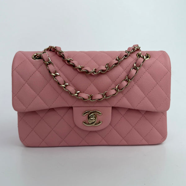 Chanel Small Classic Double Flap In Pink Caviar Leather With GHW