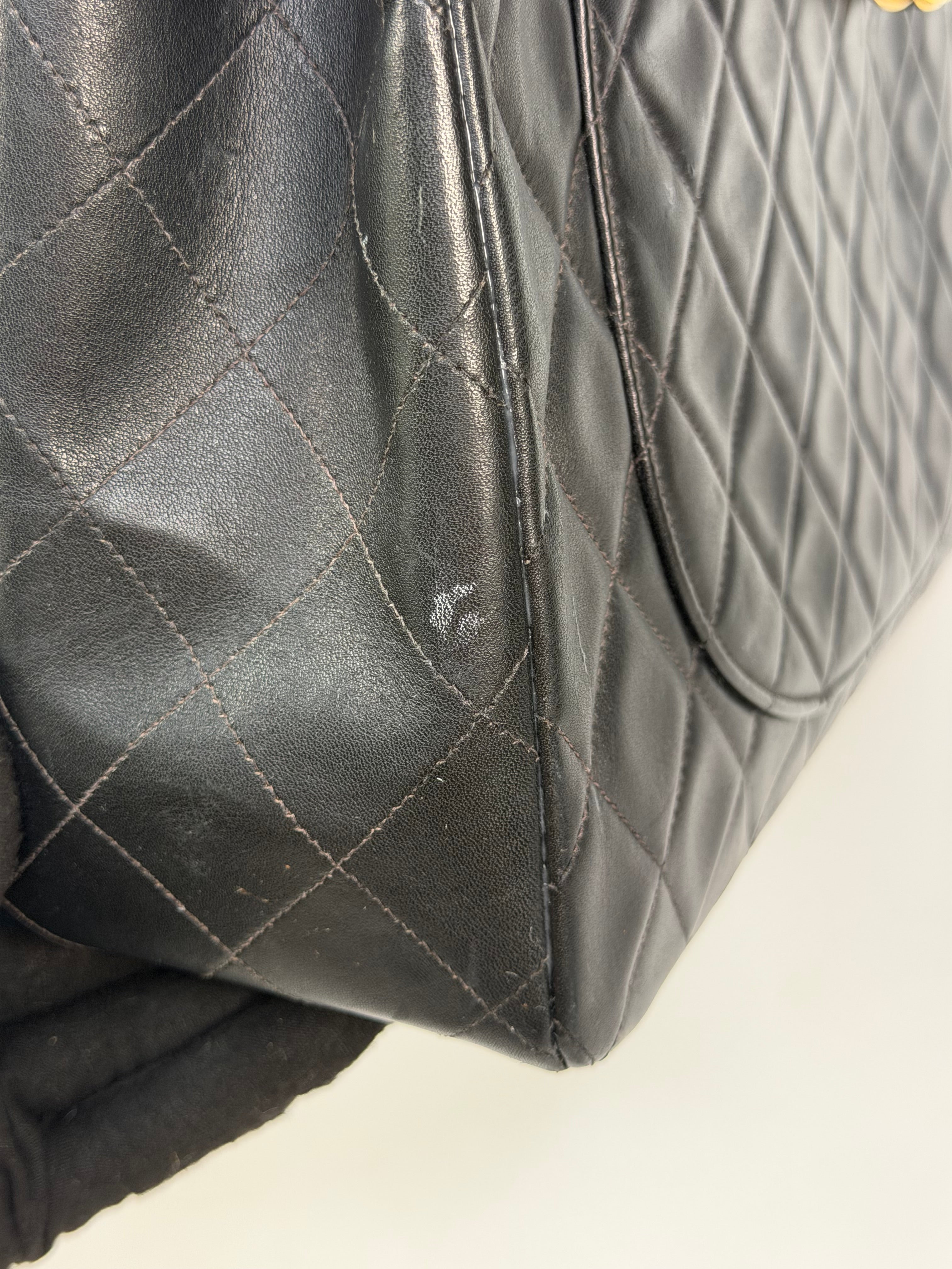 Chanel Vintage XL Maxi Flap Bag In Black Lambskin Gold Hardware. 100% authentic and preloved in excellent condition