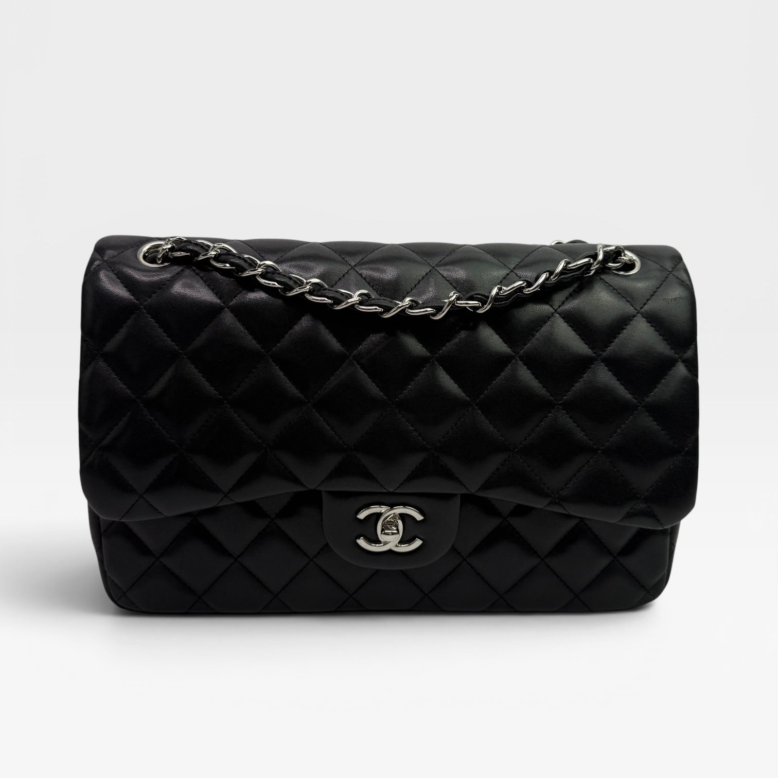 Chanel Jumbo Black Lambskin Leather With SHW