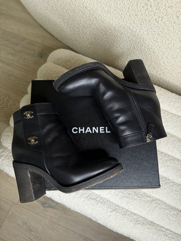 Chanel CC Turnlock Ankle Boots (Size 39/UK6)