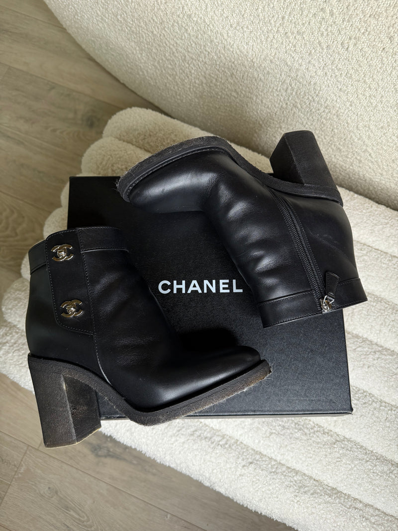 Chanel CC Turnlock Ankle Boots (Size 39/UK6)