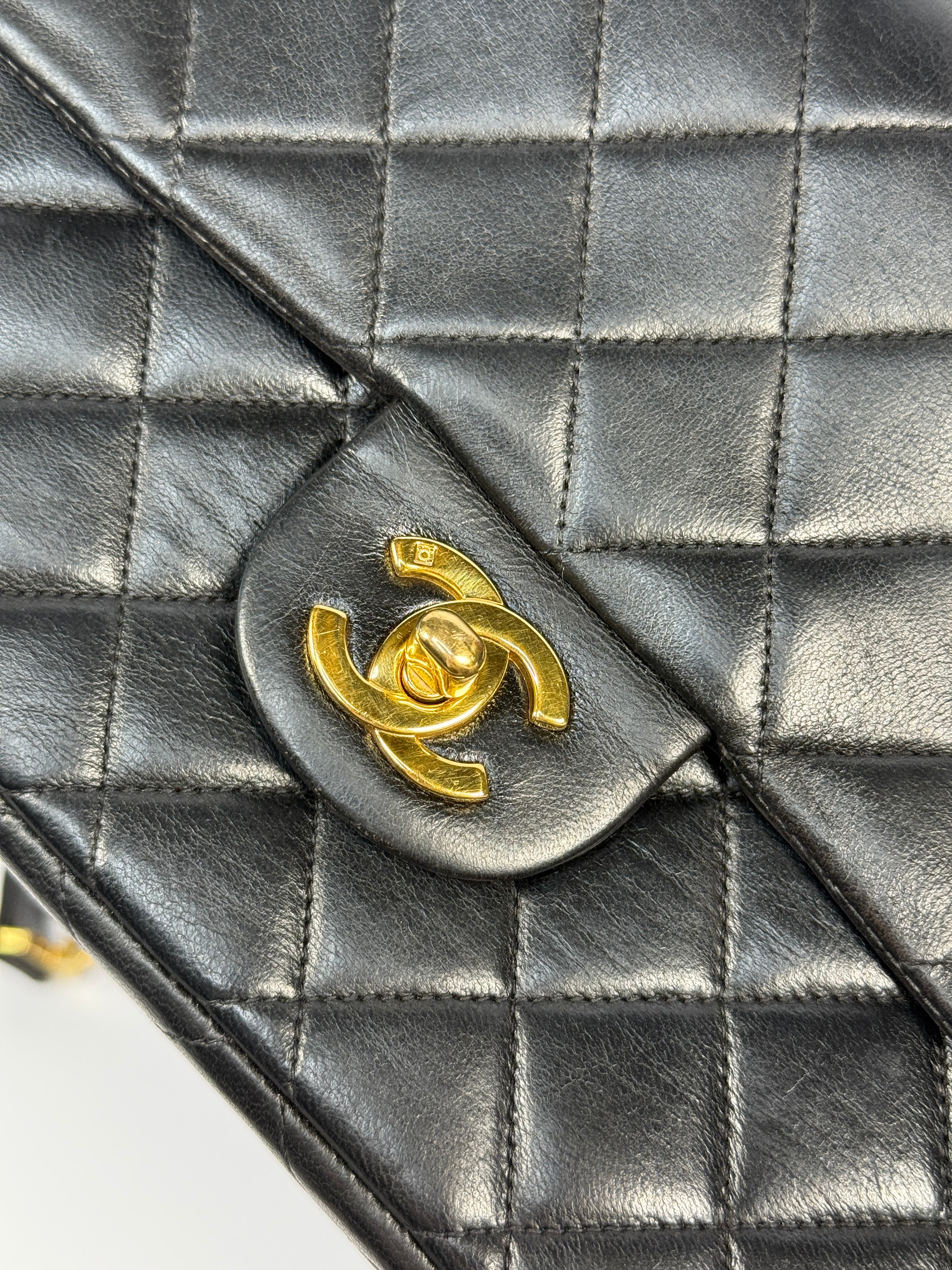 Chanel Medium Classic Vintage  Backpack In Black Lambskin With 24kt Gold Hardware, Authentic And Preloved In Excellent Condition