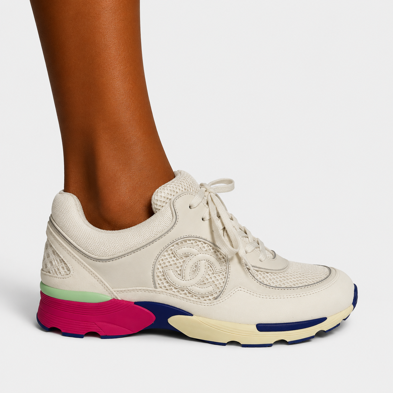 Chanel CC Sneakers In White Multicolour (Size 36.5/ UK 3.5)