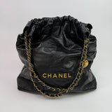 Chanel 22 Large In Black Calfskin Leather With GHW