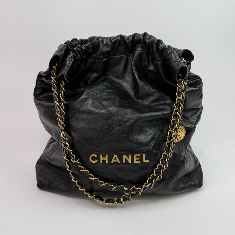 Chanel 22 Large In Black Calfskin Leather With GHW