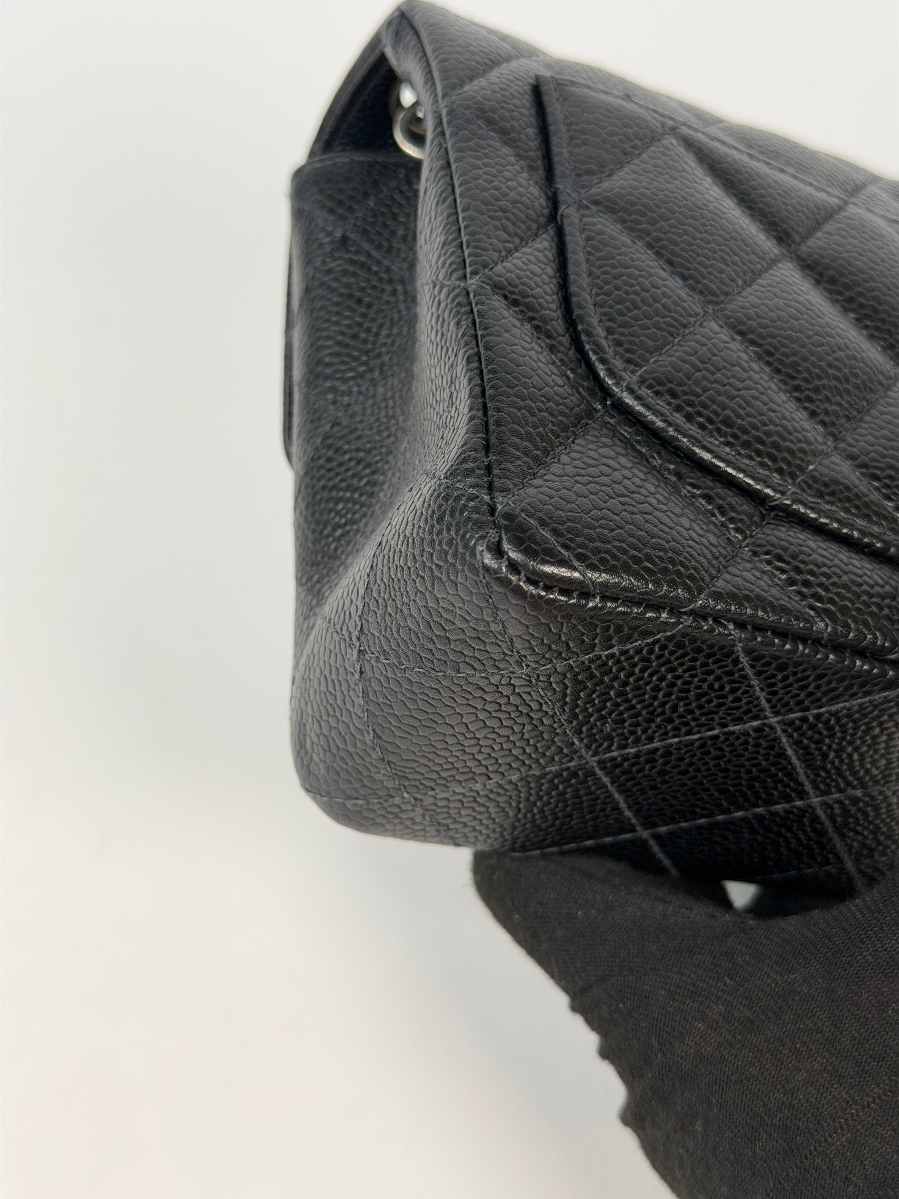 Chanel Vintage Mini Square Flap In Black Caviar Leather With Silver Hardware