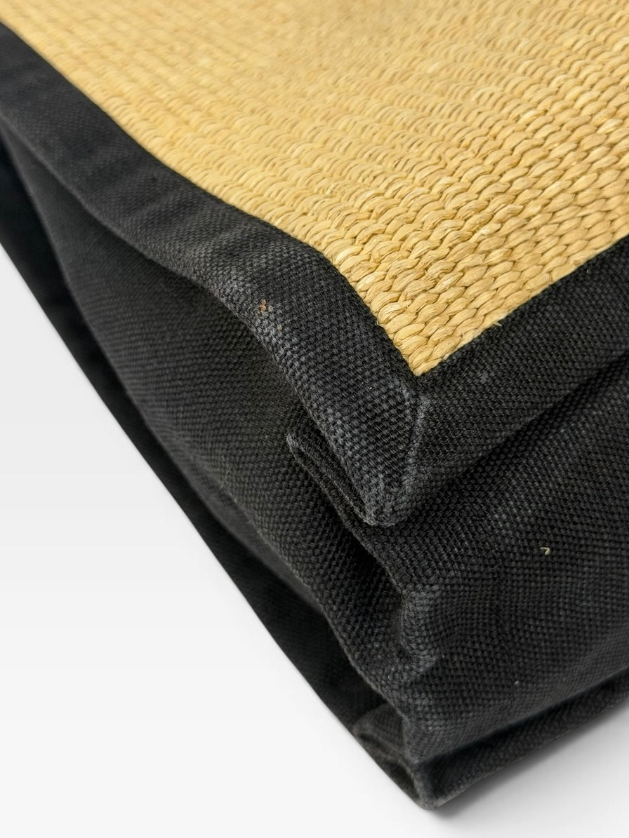 Saint Laurent Rive Gauche Tote In Natural and Black Raffia. 100% authentic and preloved in excellent condition