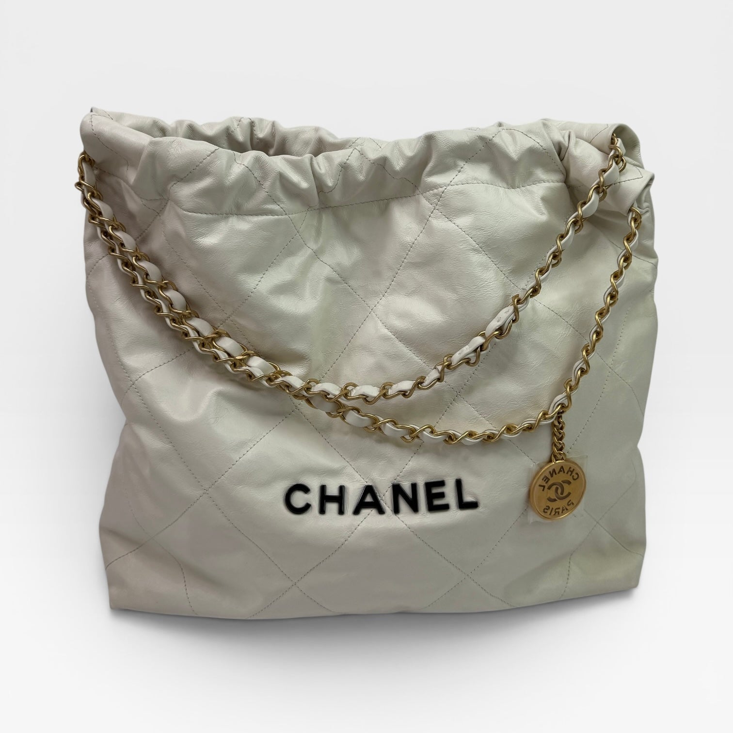 Chanel 22 Medium In White Calfskin Leather With GHW