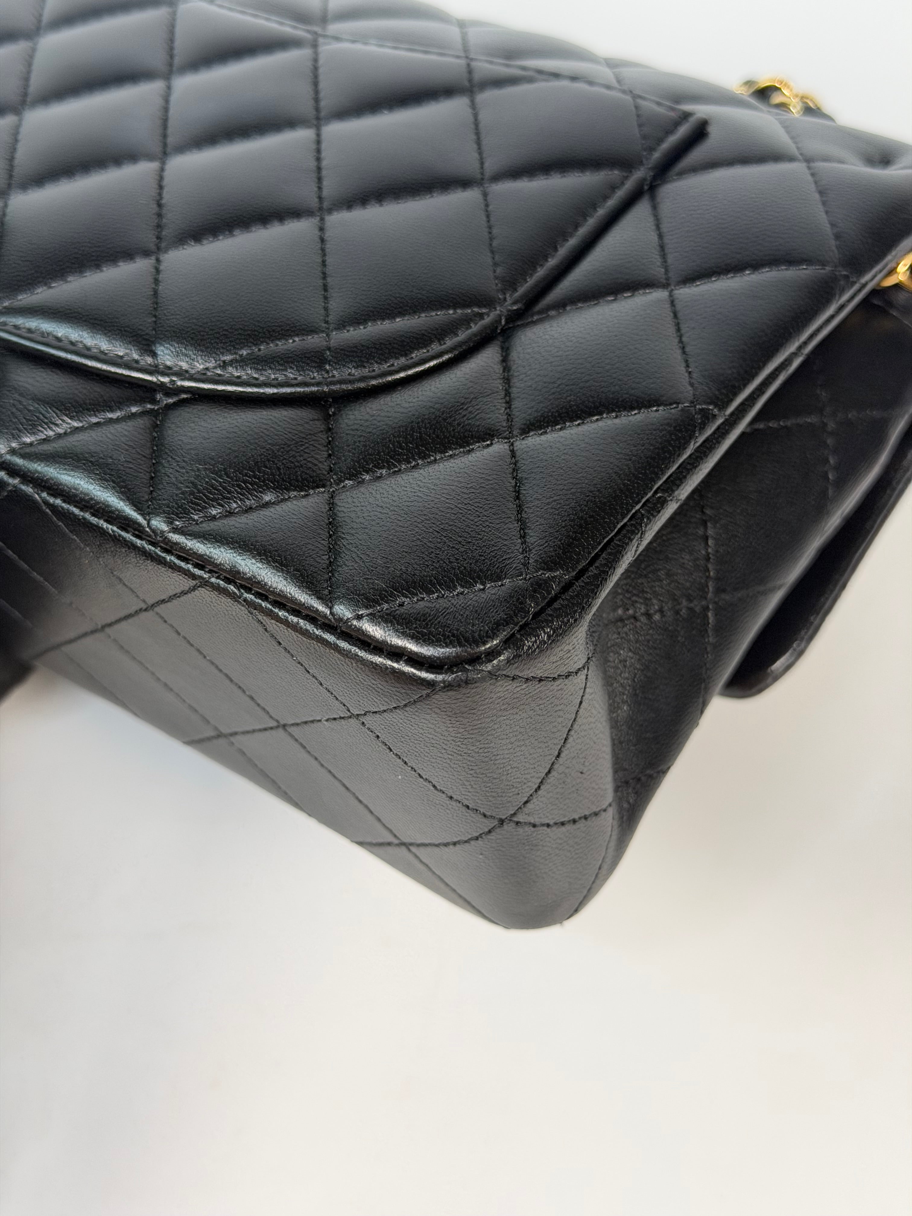 Chanel Small Classic Double Flap In Black Lambskin Leather With Gold Hardware in excellent condition 100% authentic and preloved