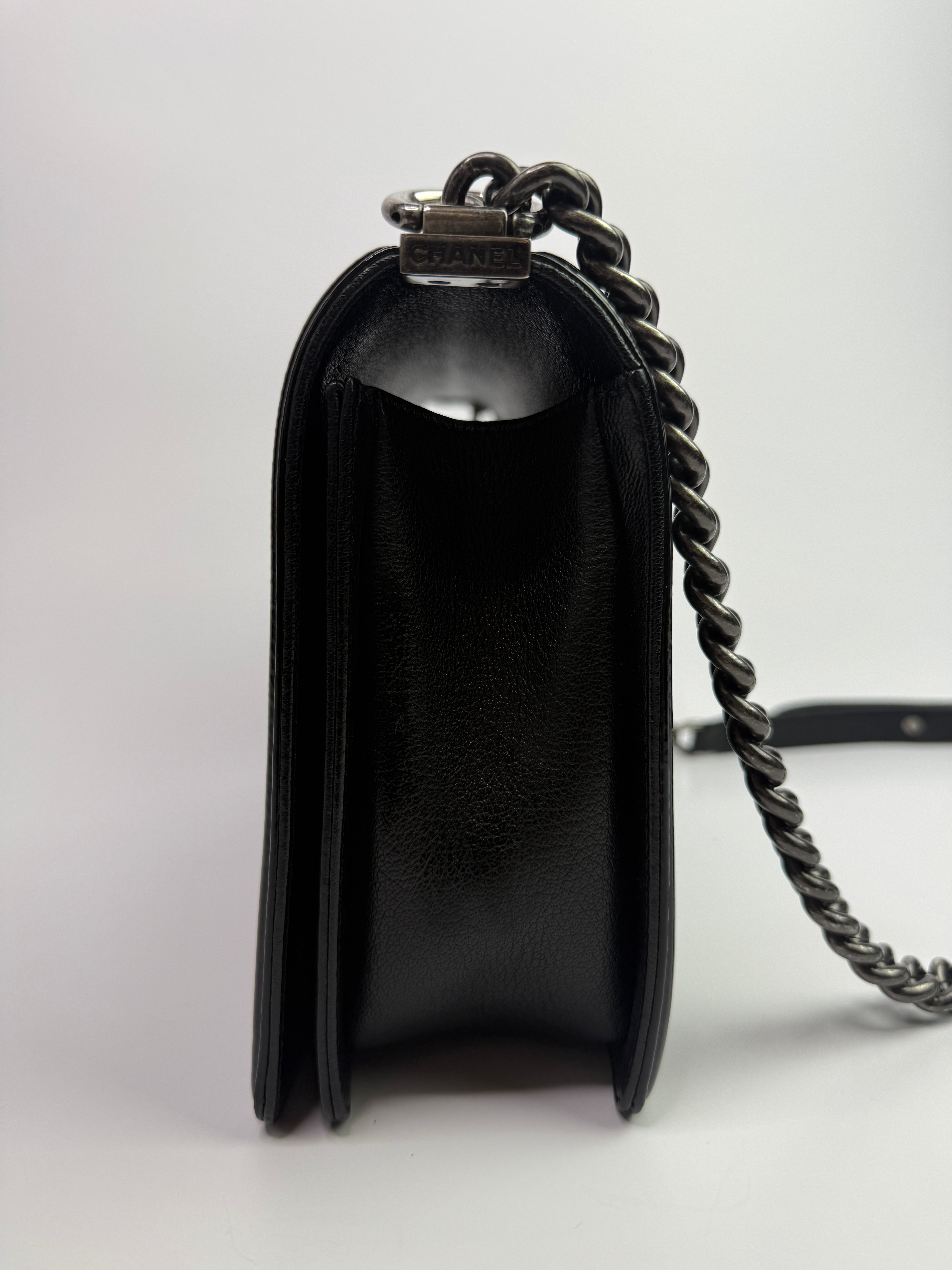 Chanel Boy Bag Large In Black Calfskin Leather With Silver Hardware
Pre Loved & Authentic 