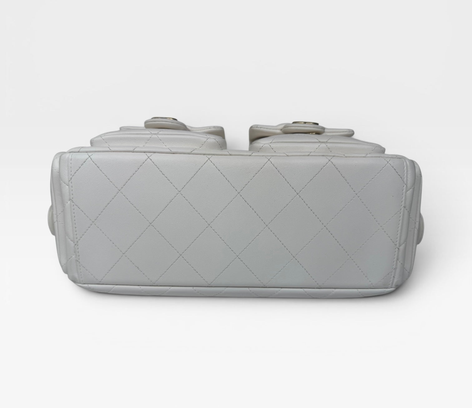 Chanel Quilted Pockets Bag In White Lambskin Leather With Gold Hardware